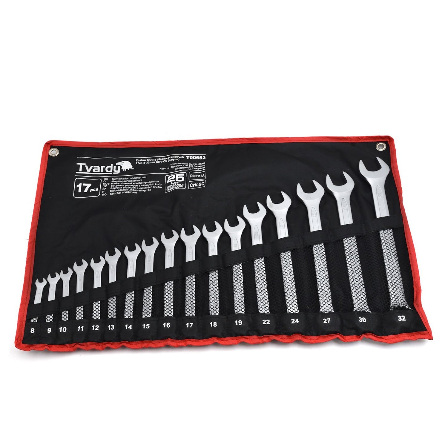 Set chiavi combinate anello e forchetta, chiavi inglesi, professionali, 8–32 mm, 17 pezzi, Tvardy