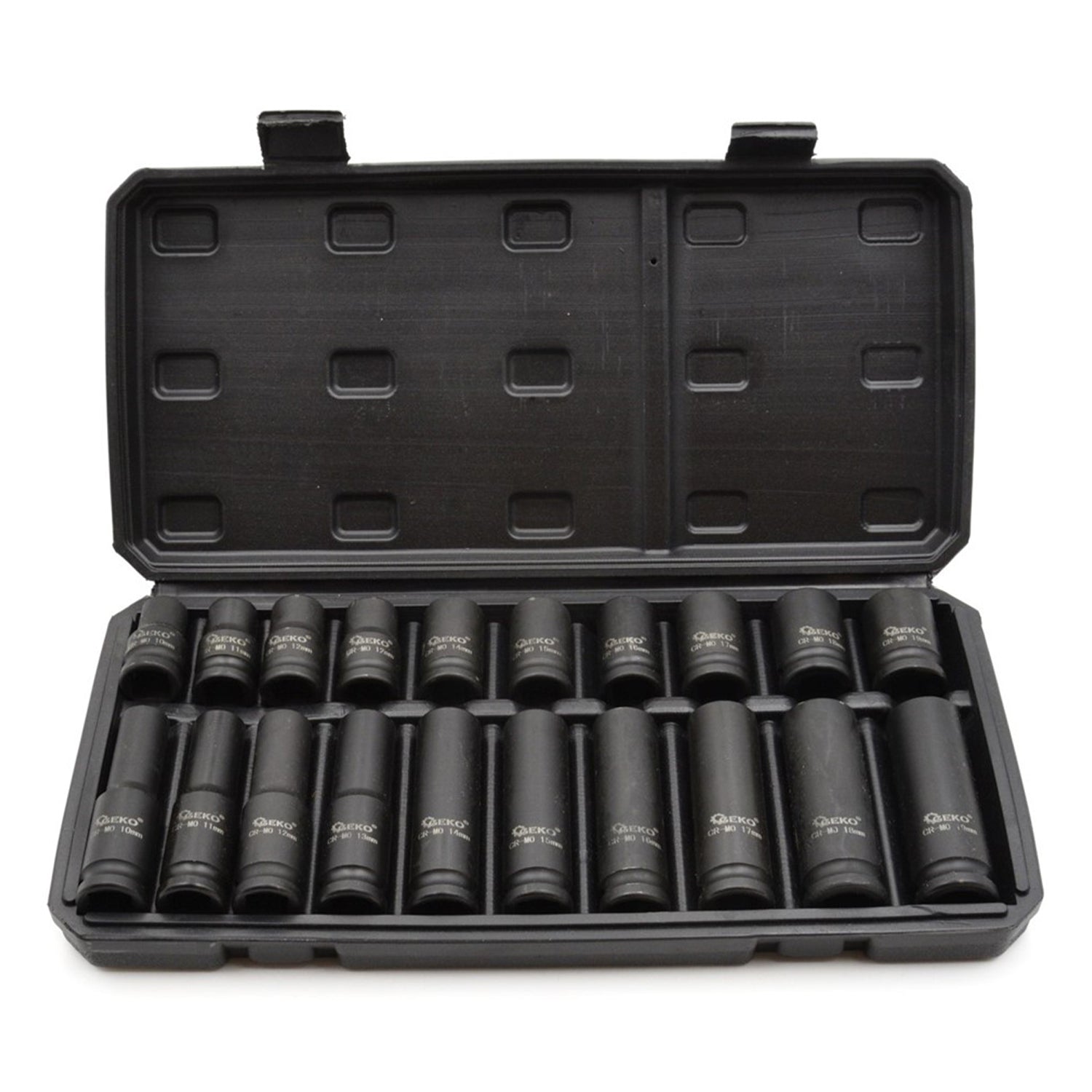 Set bussole a impatto, bussole a impulsi profondo da 1/2" prese metriche 10-19 mm, 20 pezzi, in acciaio Cr-Mo