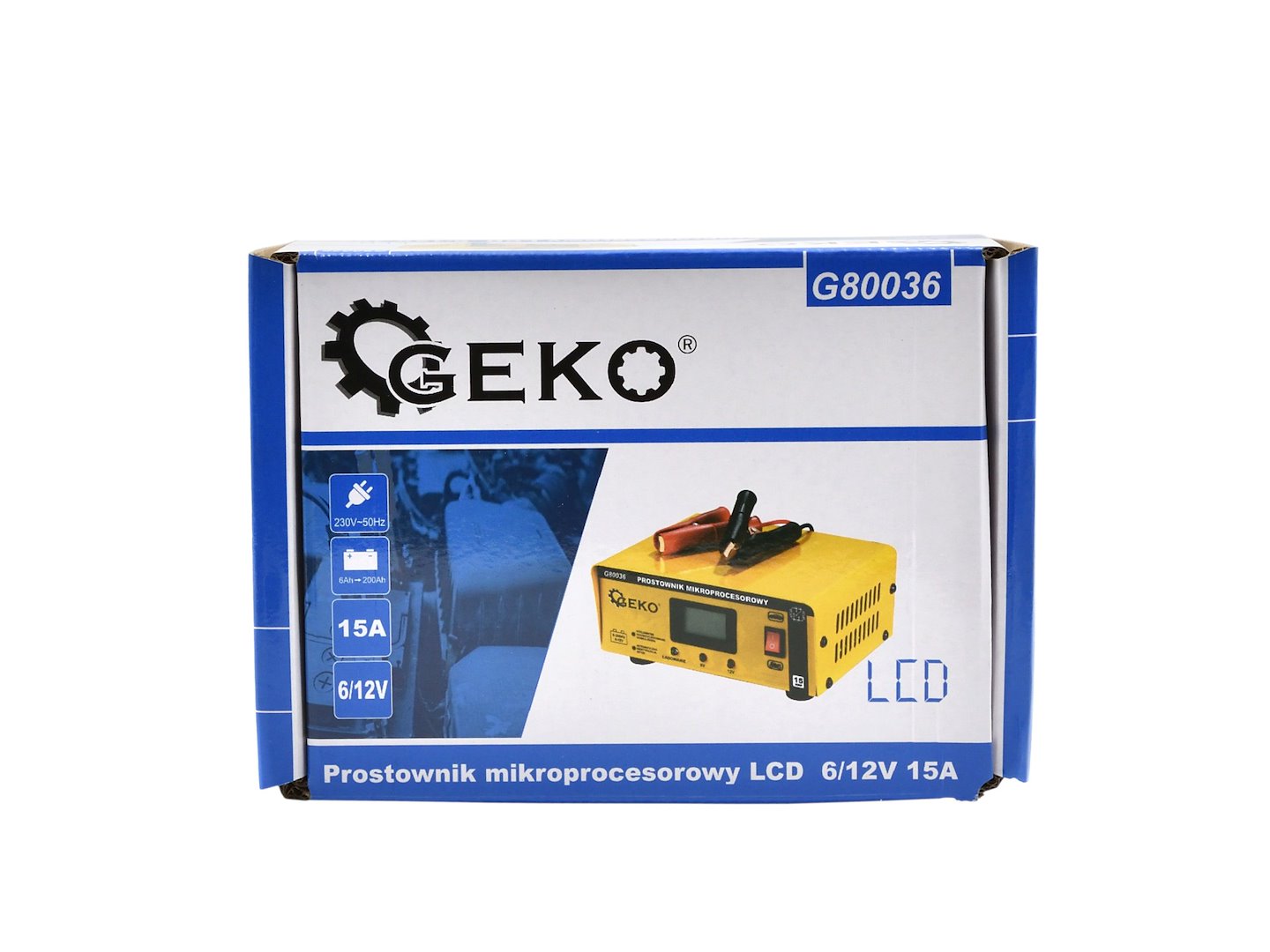 Caricabatterie auto a microprocessore LCD 6/12V 15A, avviatore per batterie auto6-200Ah Geko