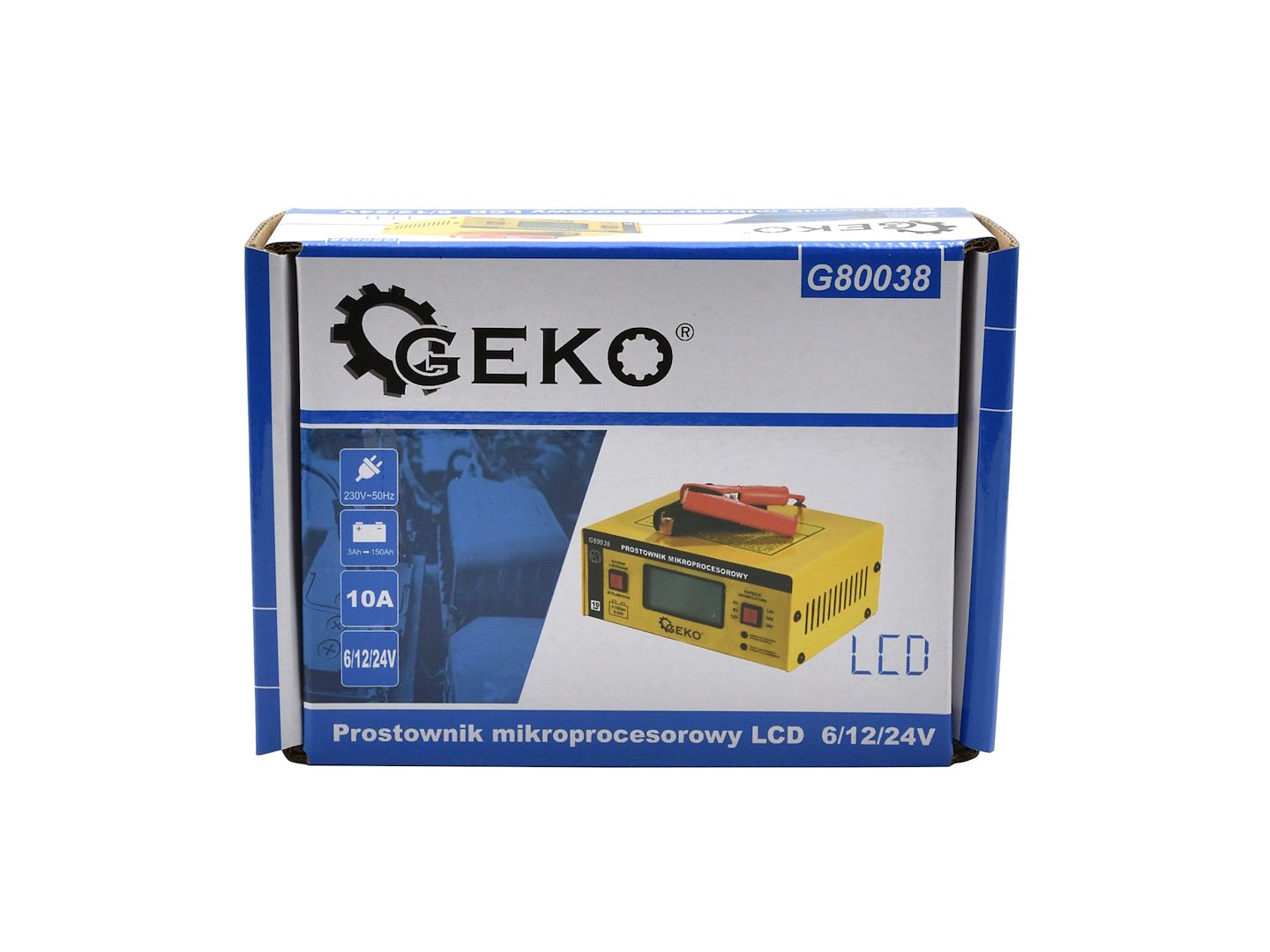 Caricabatterie auto a microprocessore LCD 16/12/24V 10A, avviatore per batterie auto 6-150Ah Geko