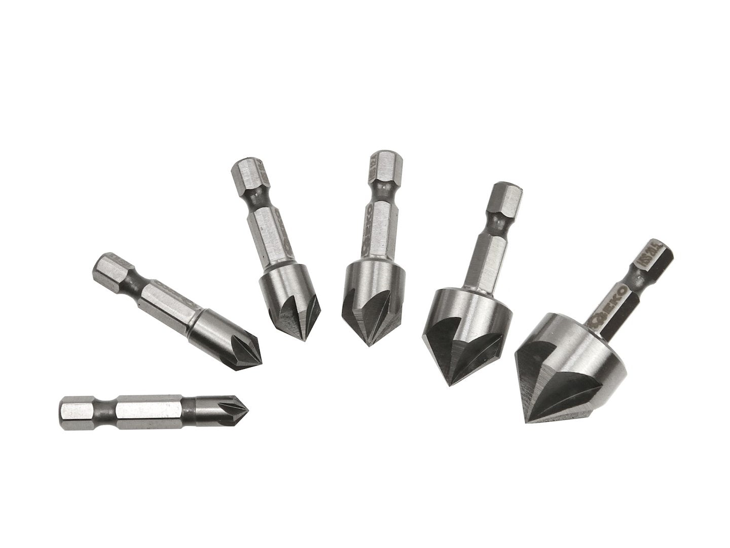 Set di 6 frese coniche a taglienti - rivestimento in titanio - codolo esagonale - per punte da legno, punte coniche, fresa conica trapano per smussatura, con gambo HEX 6.3-20.5 mm, Geko