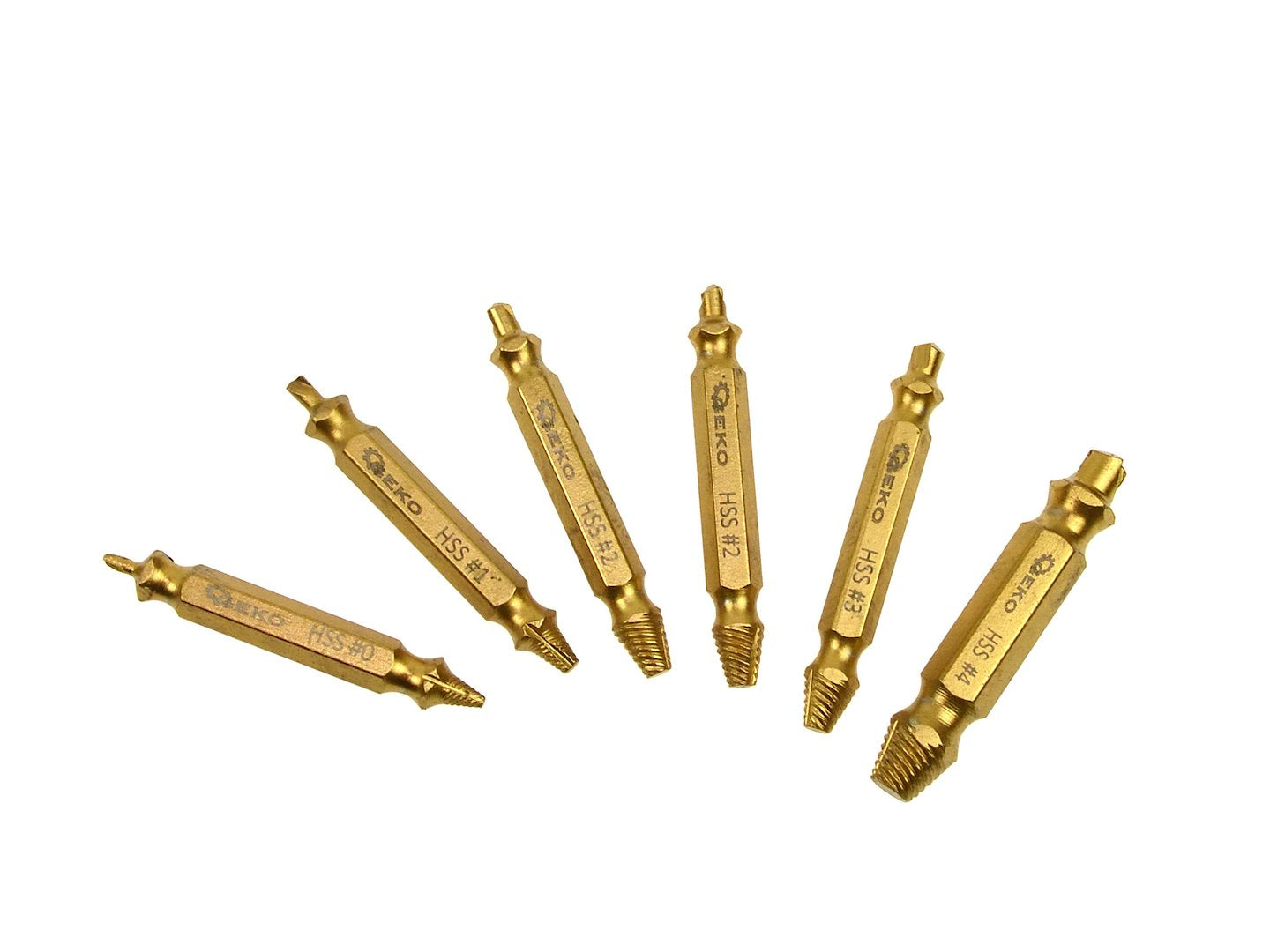 Set di estrattori per viti, 6 pezzi, estrattore a sinistra con codolo esagonale, rivestito in HSS TiN, oro, Geko