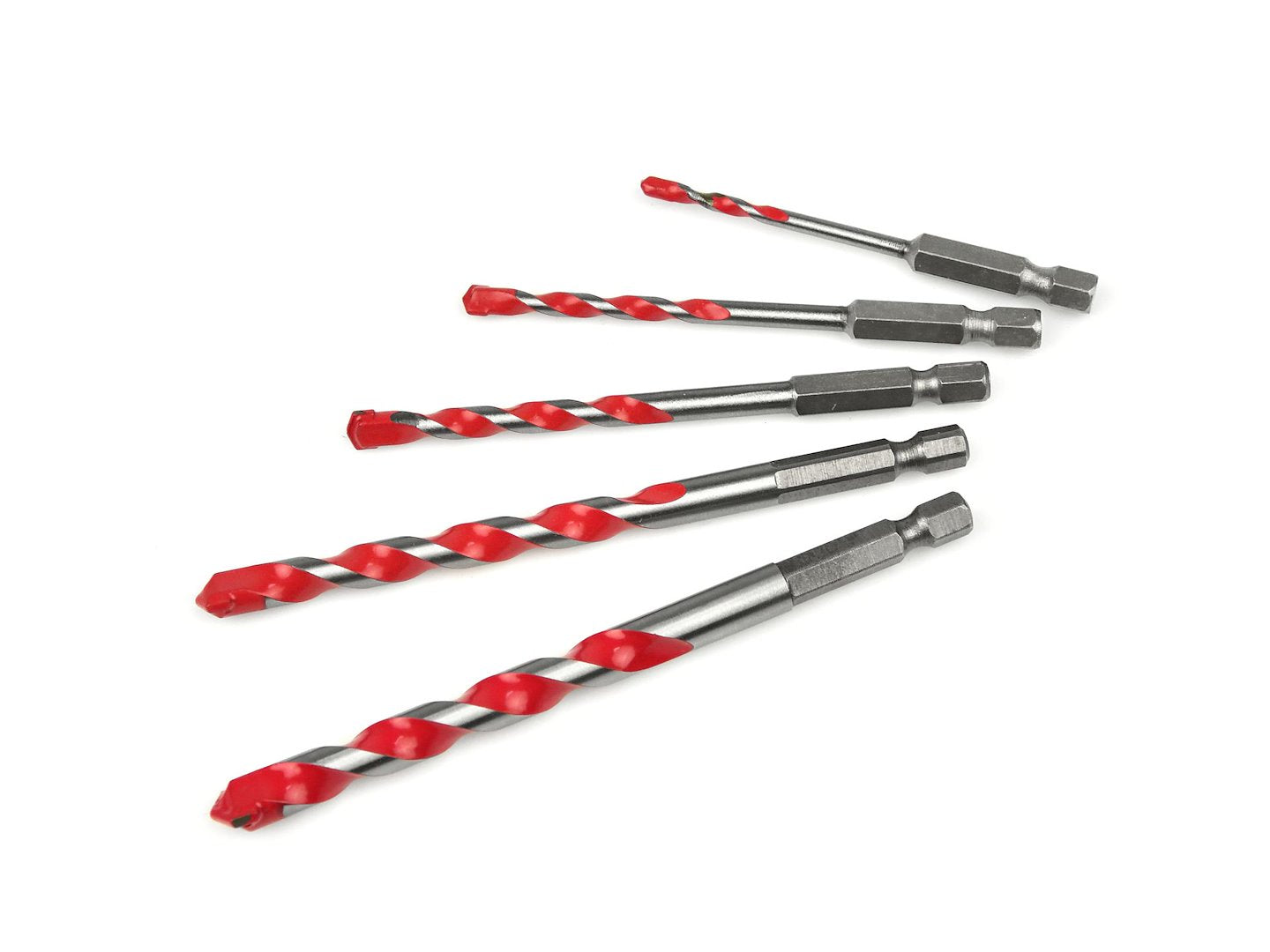 Set punte de trapano 5 pezzi, punta in carburo di tungsteno, per cemento, ceramica, muro mattoni, alluminio, lamiera d’acciaio, materiali leggeri da costruzione, legno e plastica, 4–10 MM HEX