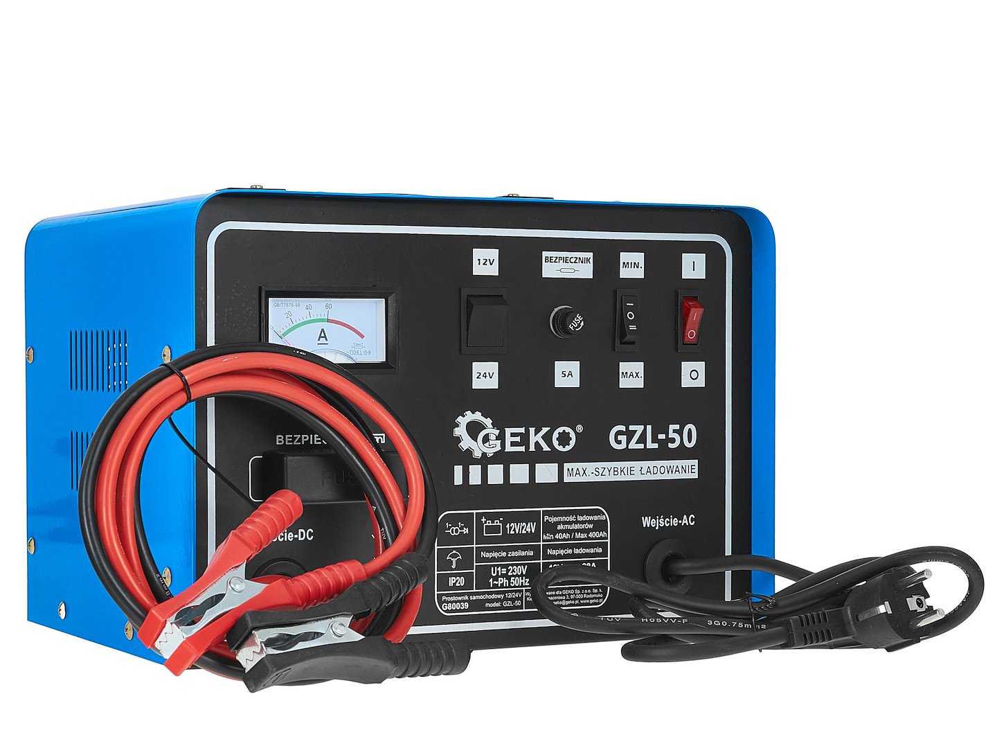 Caricabatterie auto 12/24V GZL-50 28/25A con ricarica rapida,avviatore per batterie auto 40-400Ah Geko
