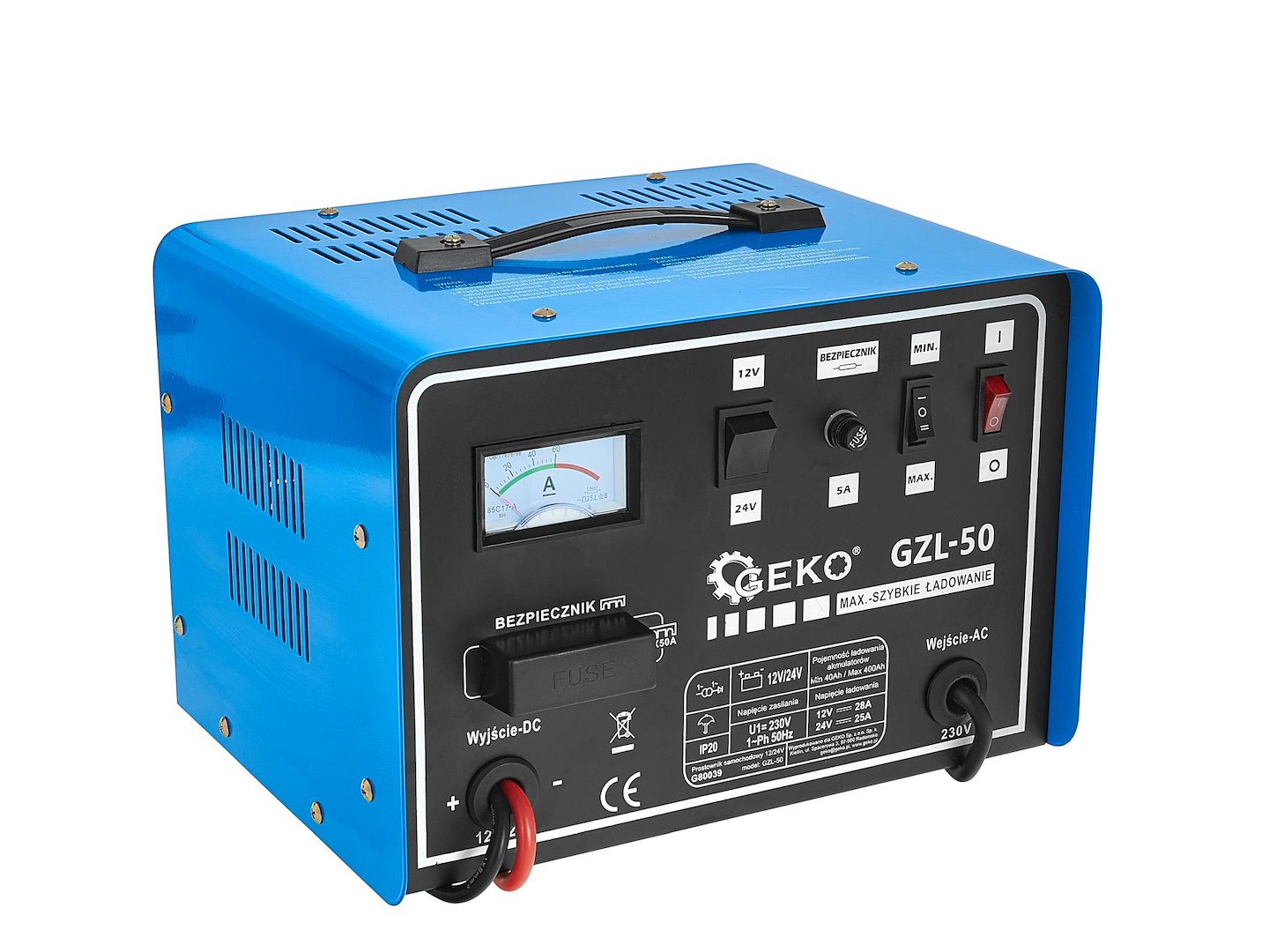 Caricabatterie auto 12/24V GZL-50 28/25A con ricarica rapida,avviatore per batterie auto 40-400Ah Geko