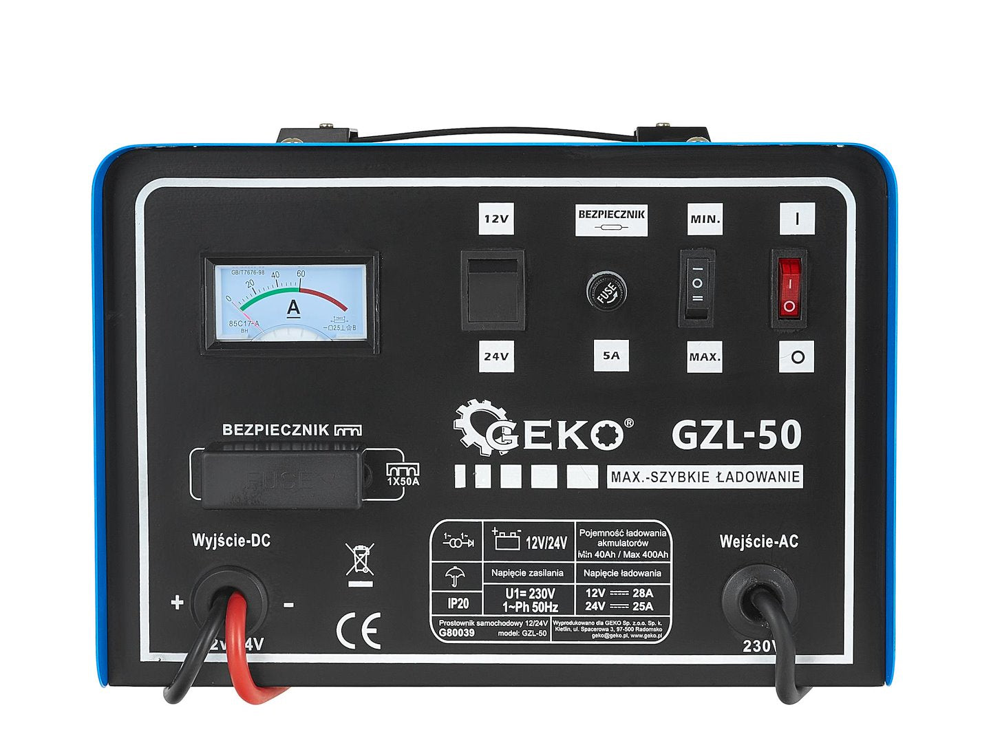 Caricabatterie auto 12/24V GZL-50 28/25A con ricarica rapida,avviatore per batterie auto 40-400Ah Geko