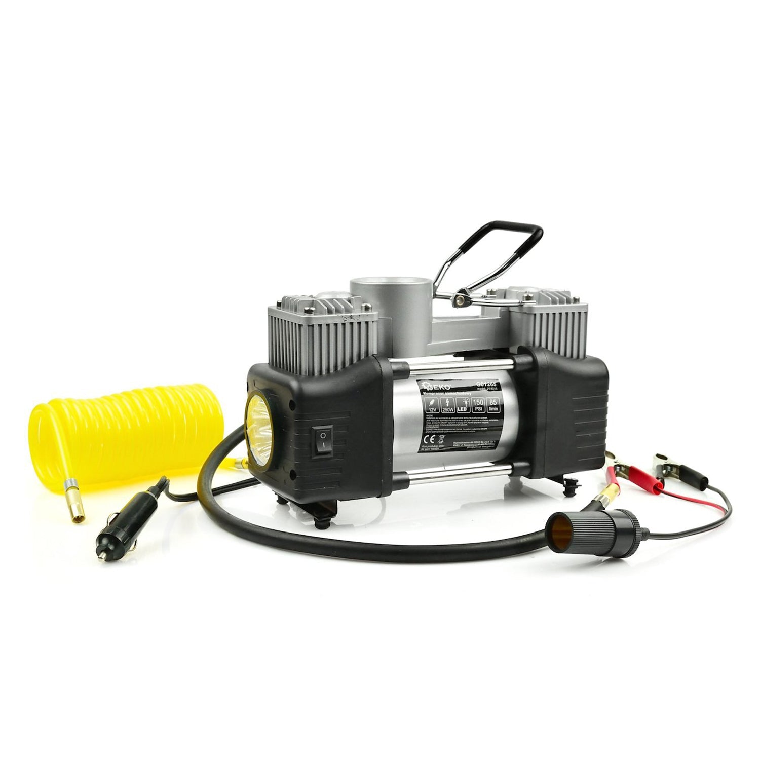 Compressore d'aria da 12 V, gonfiatore per pneumatici,kit di gonfiaggio per pneumatici da 85 l/min con torcia, pompa d'aria per auto, biciclette, palloni, materassi ad aria, barche gonfiabili, Geko