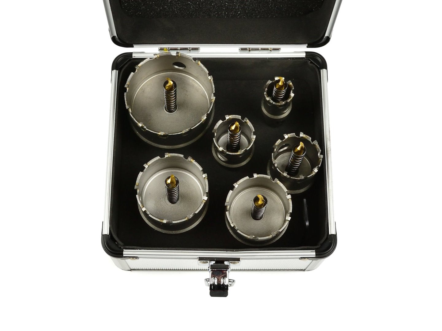 Kit di 6 seghe a tazza TCT con punta in carburo di tungsteno, 22-65 mm, punte per trapano con punta pilota placcata in titanio, per metallo, acciaio, ferro, legno, plastica, ghisa, metalli non ferrosi, Geko