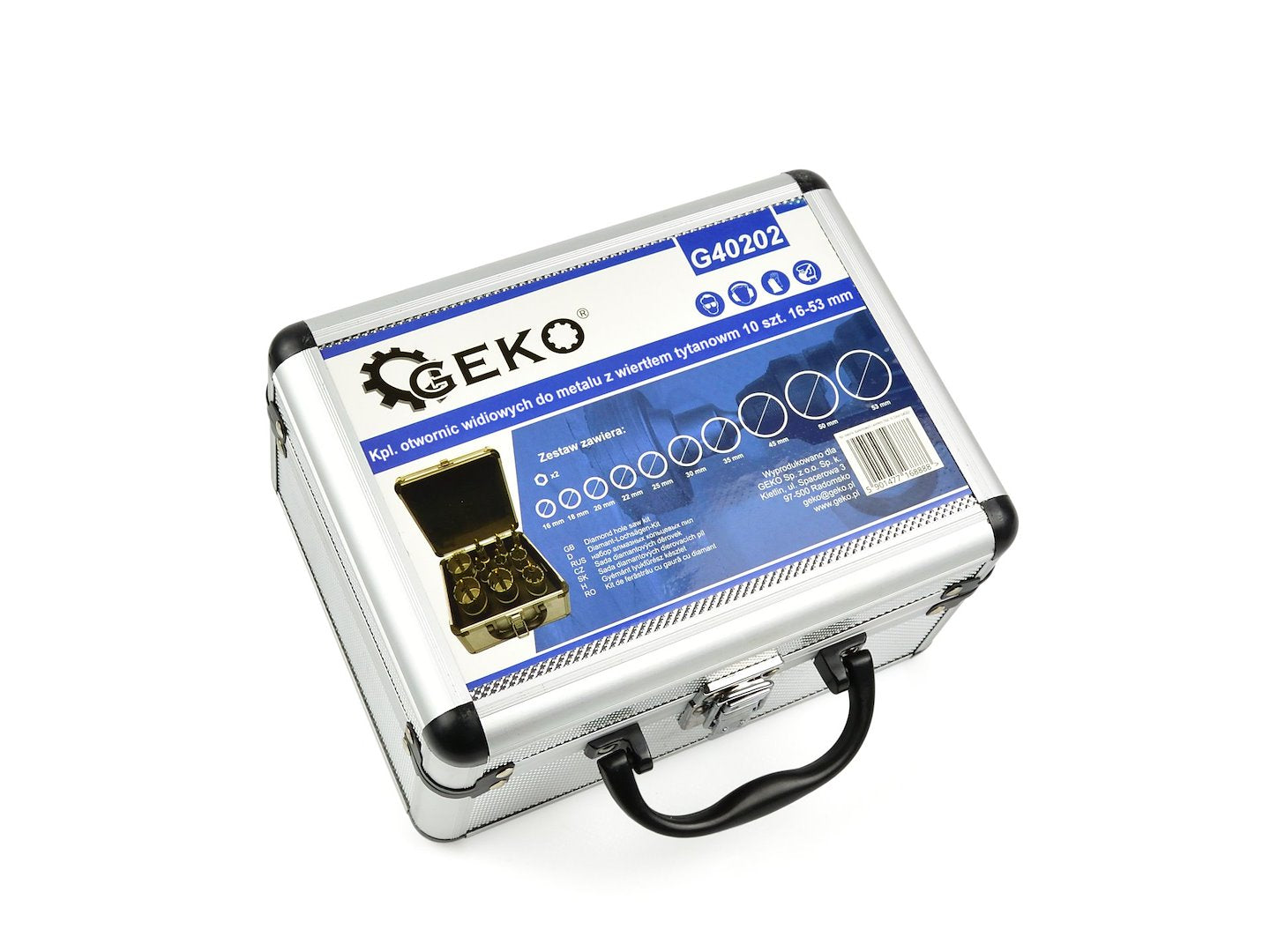 Kit di 10 seghe a tazza TCT con punta in carburo di tungsteno, 16 - 53 mm, punte per trapano con punta pilota placcata in titanio, per metallo, acciaio, ferro, legno, plastica, ghisa, metalli non ferrosi, Geko