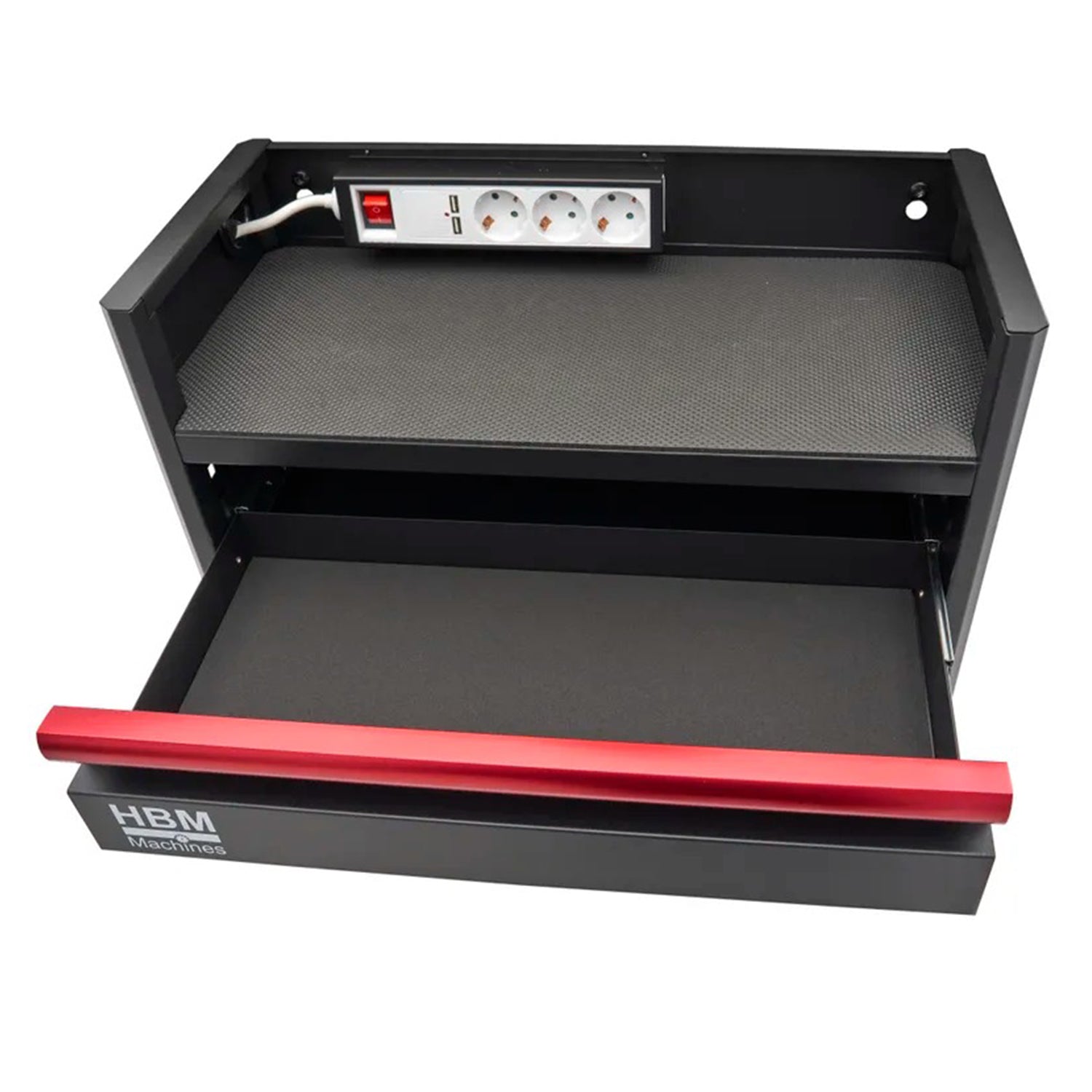 Porta attrezzi-organizzatore da parete per utensili elettrici 3 livelli per officina garage con cassetto e presa 220 V