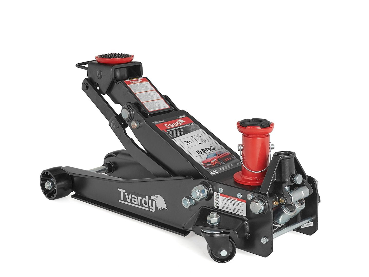 Cric sollevatore auto, martinetto idraulico professionale a carrello con profilo ribassato, 2/3 t, a doppio pistone, altezza di sollevamento 98–760 mm