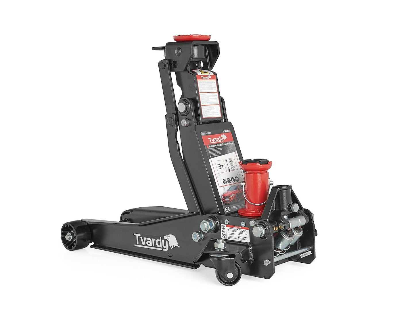 Cric sollevatore auto, martinetto idraulico professionale a carrello con profilo ribassato, 2/3 t, a doppio pistone, altezza di sollevamento 98–760 mm