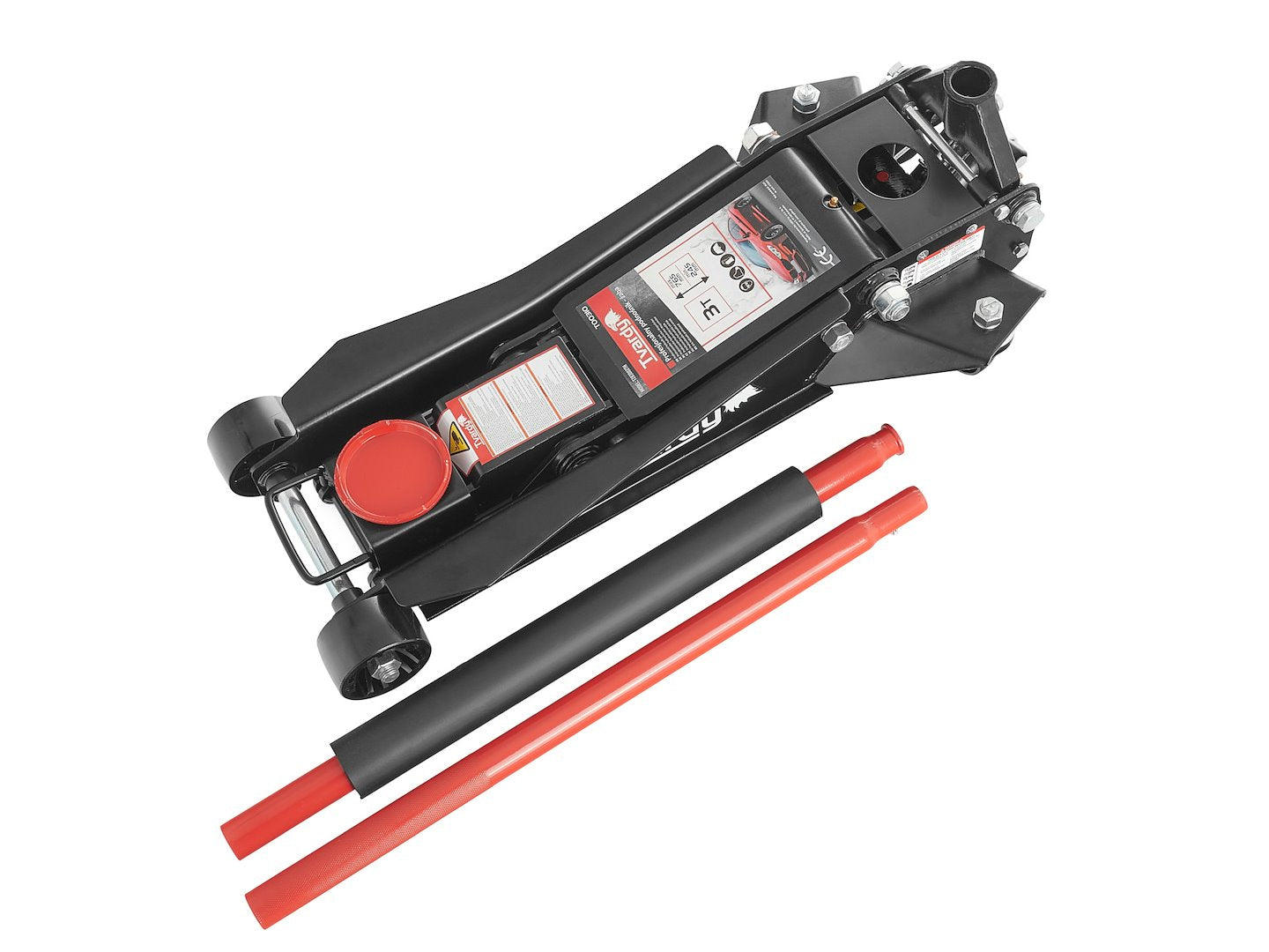 Cric sollevatore auto, martinetto idraulico professionale a carrello con profilo ribassato, 2/3 t, a doppio pistone, altezza di sollevamento 98–760 mm