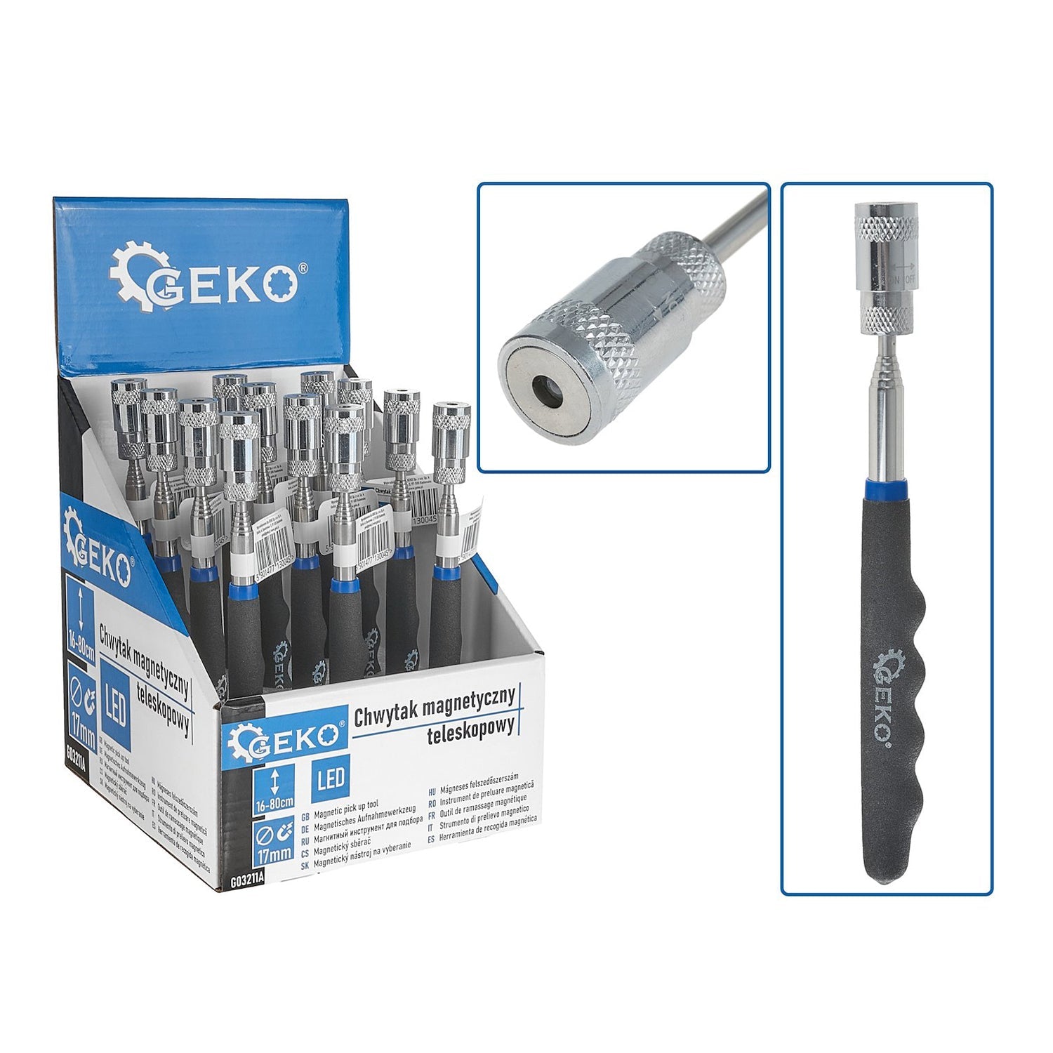 Strumento di raccolta magnetico con luce LED,asta di recupero oggetti magnetica 16-80 cm Geko