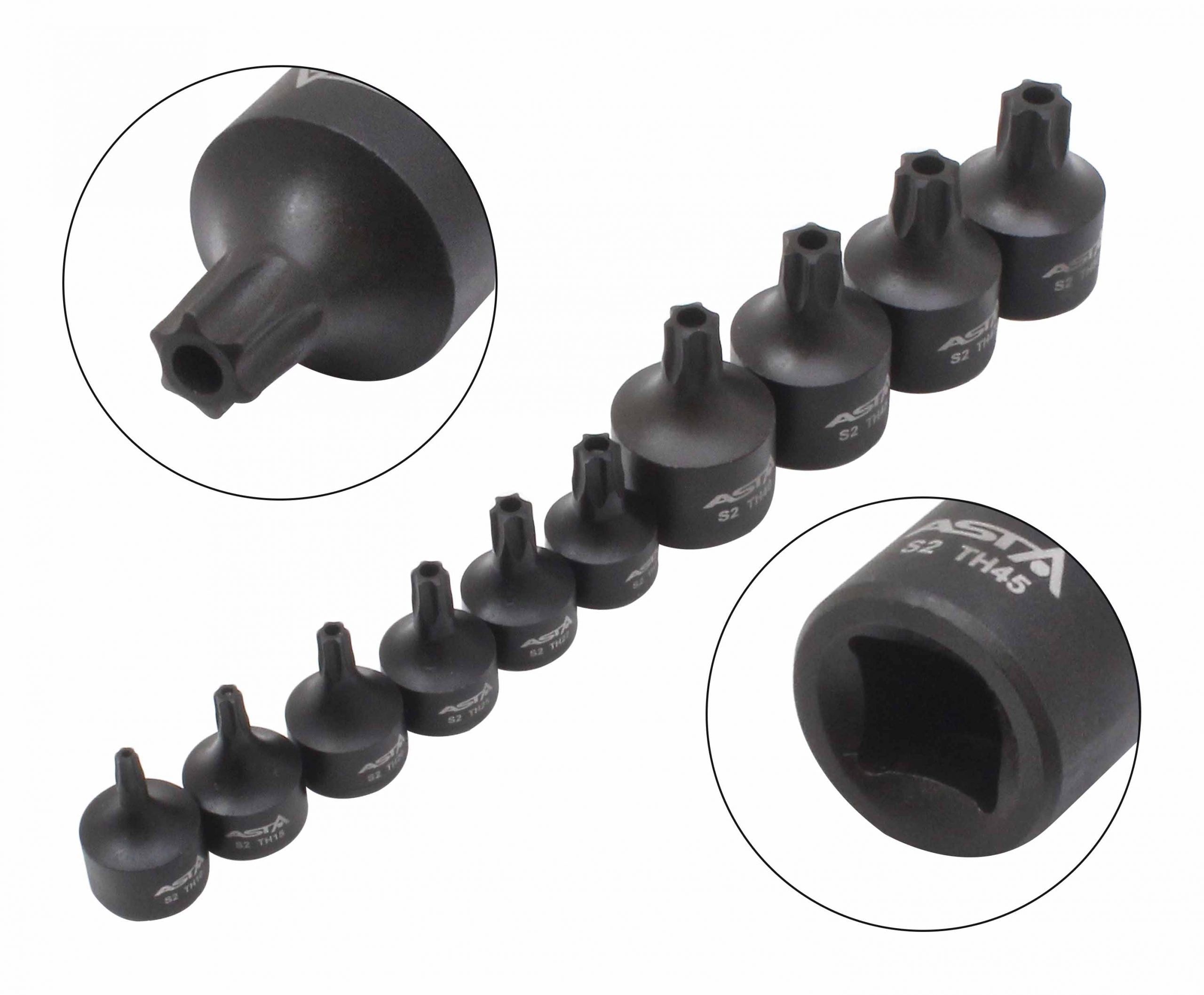 Set chiavi a bussola Torx a impatto con foro T10-T50, con attacco 1/4'' 3/8''