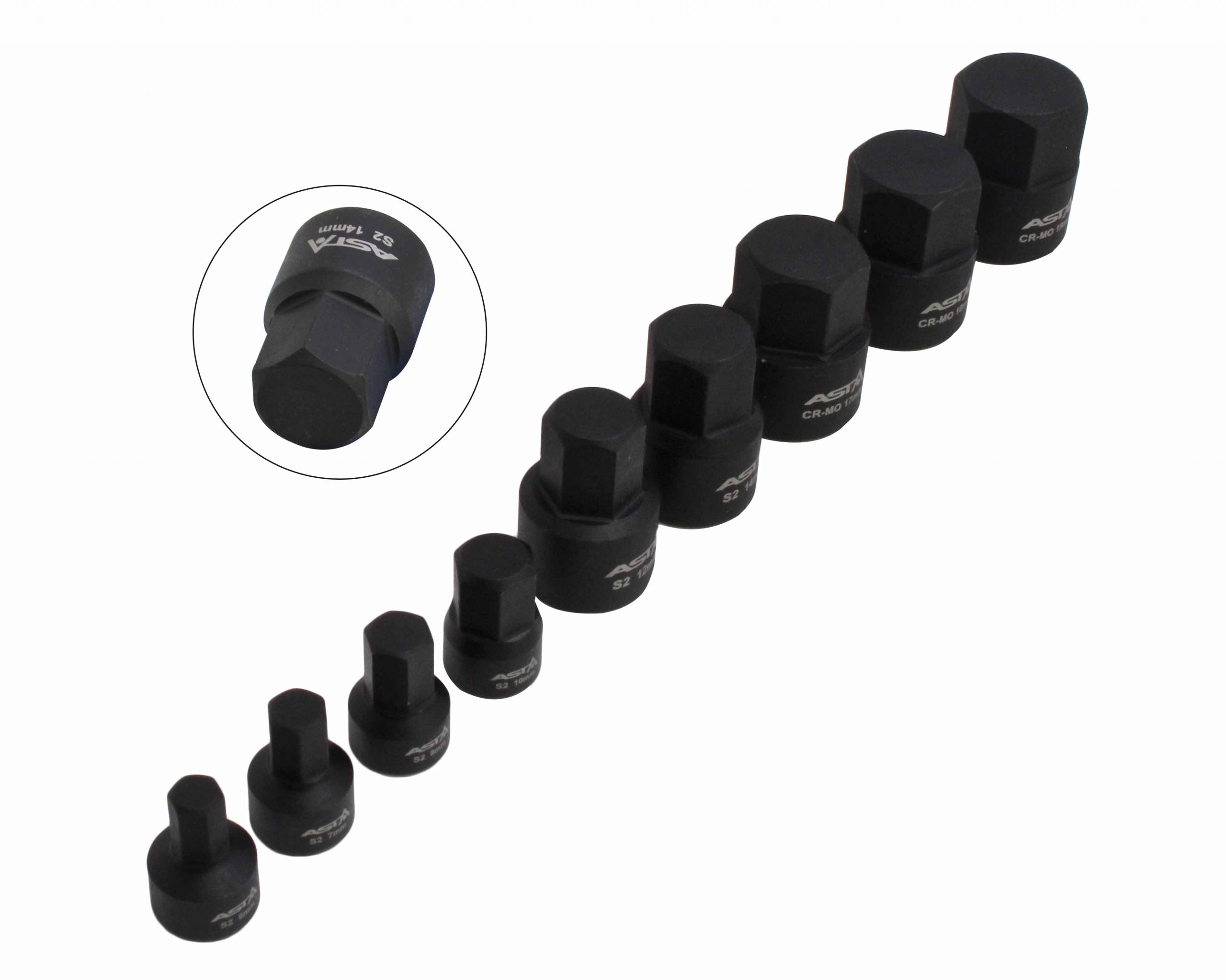 Set di bussole esagonali 1/4" 3/8" premium, set di bussole metrico, set di 9 bussole a brugola, 6-19 mm, per avvitatori a impatto