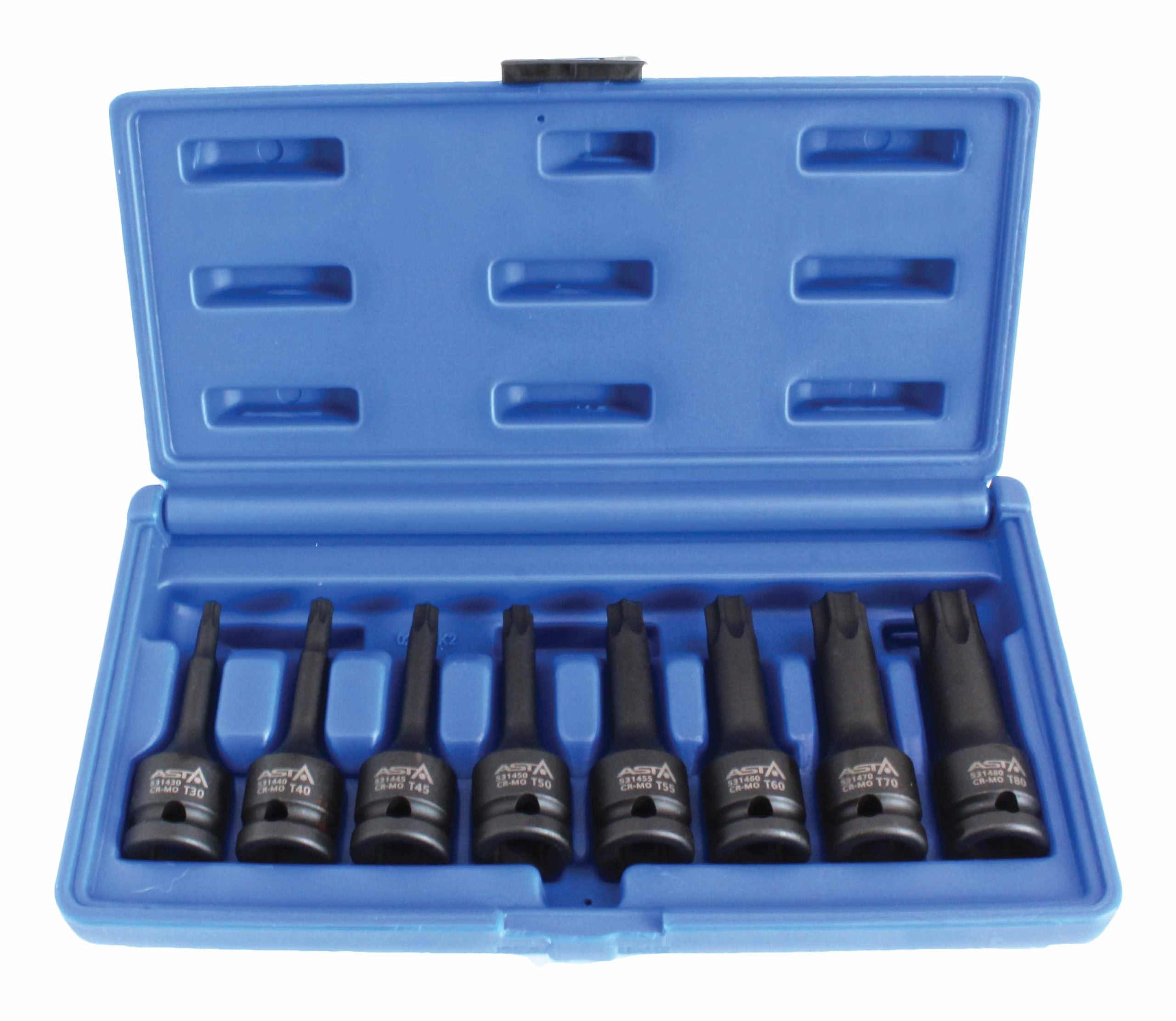 Set 8 pezzi bussola a impatto Torx con attacco 1/2", T25-T80, corredo di bussole esagonali con valigetta per chiavi pneumatiche, elettriche e dinamometriche