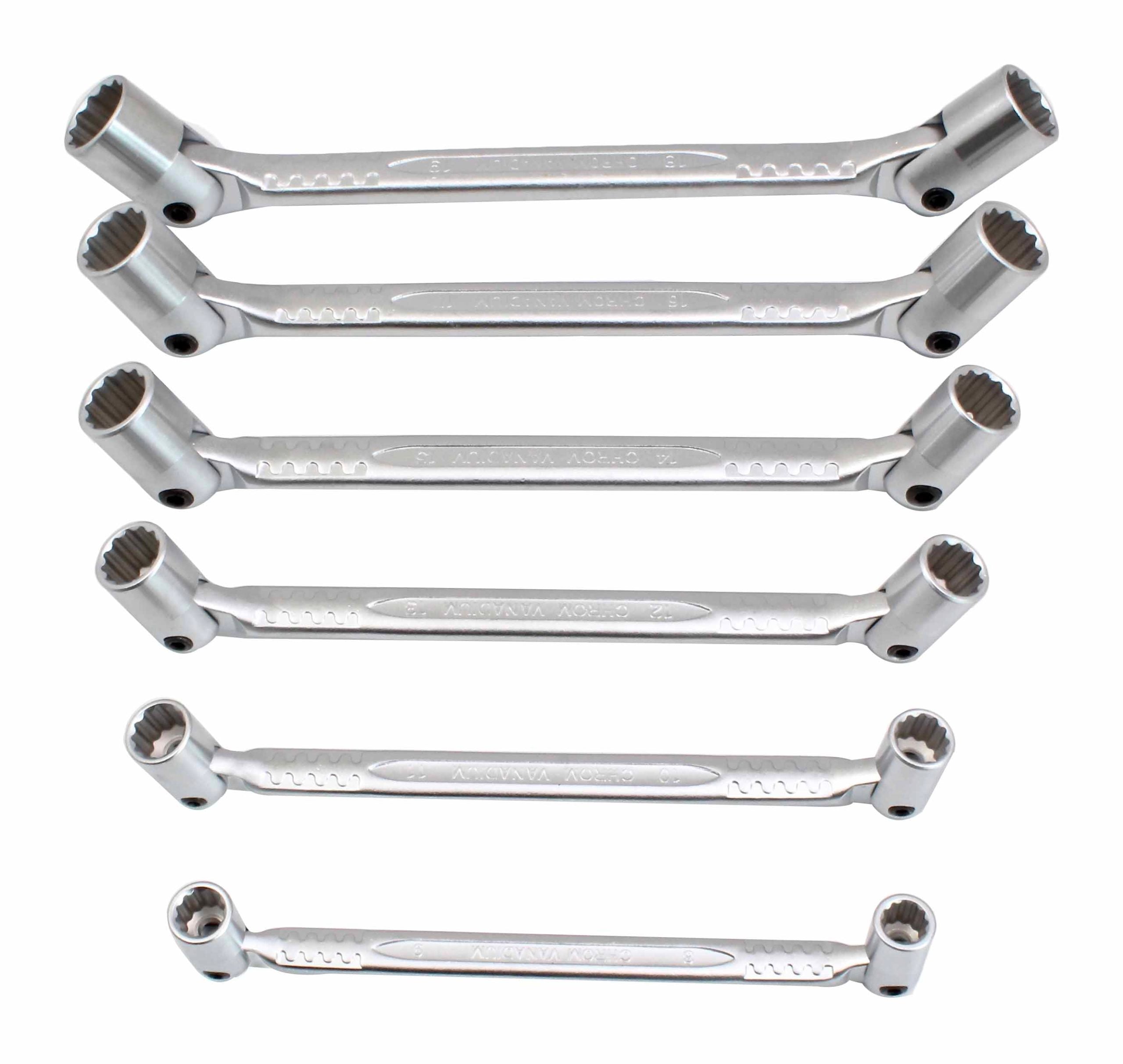 Serie-set 6 chiavi, chiave a doppia bussola snodate 8 - 19 mm, poligonale