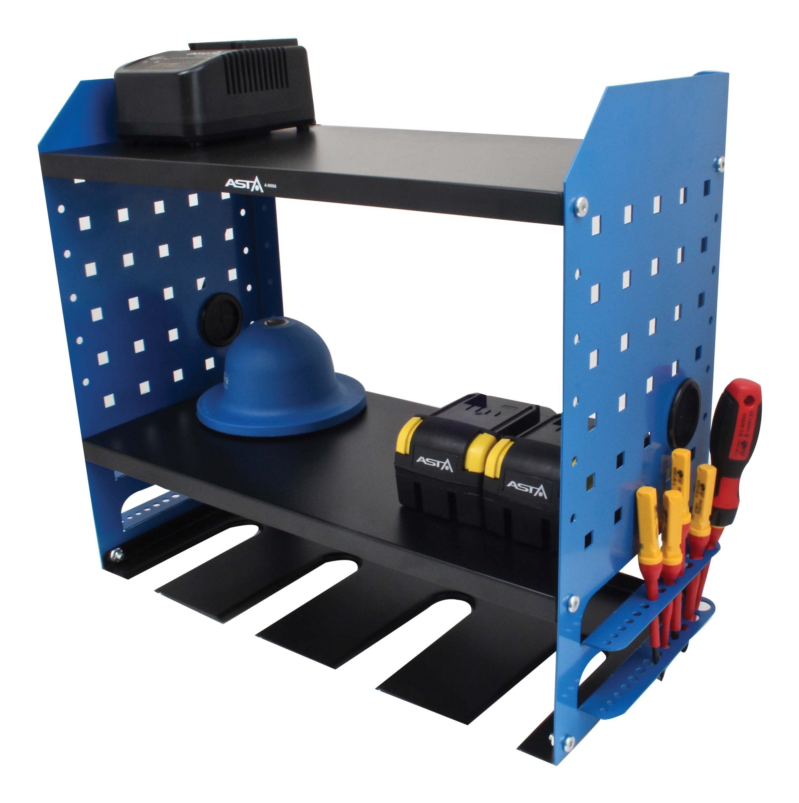 Organizzatore per attrezzi da parete, supporto per trapano a percussione, scaffale portautensili, organizer pesante per garage e officina con supporto laterale per cacciavite per garage, 46 x 41 x 22 cm - Satra