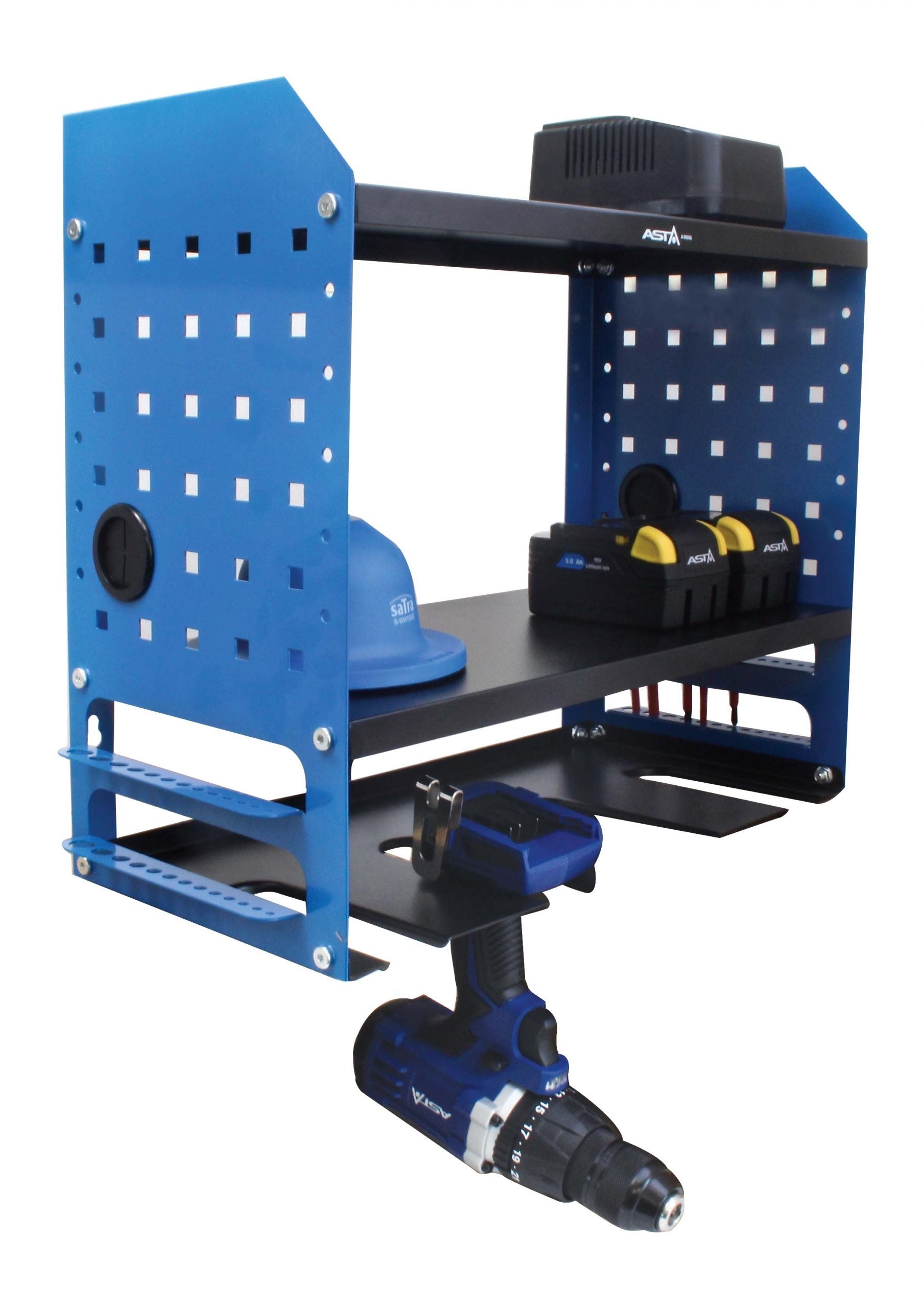 Organizzatore per attrezzi da parete, supporto per trapano a percussione, scaffale portautensili, organizer pesante per garage e officina con supporto laterale per cacciavite per garage, 46 x 41 x 22 cm - Satra