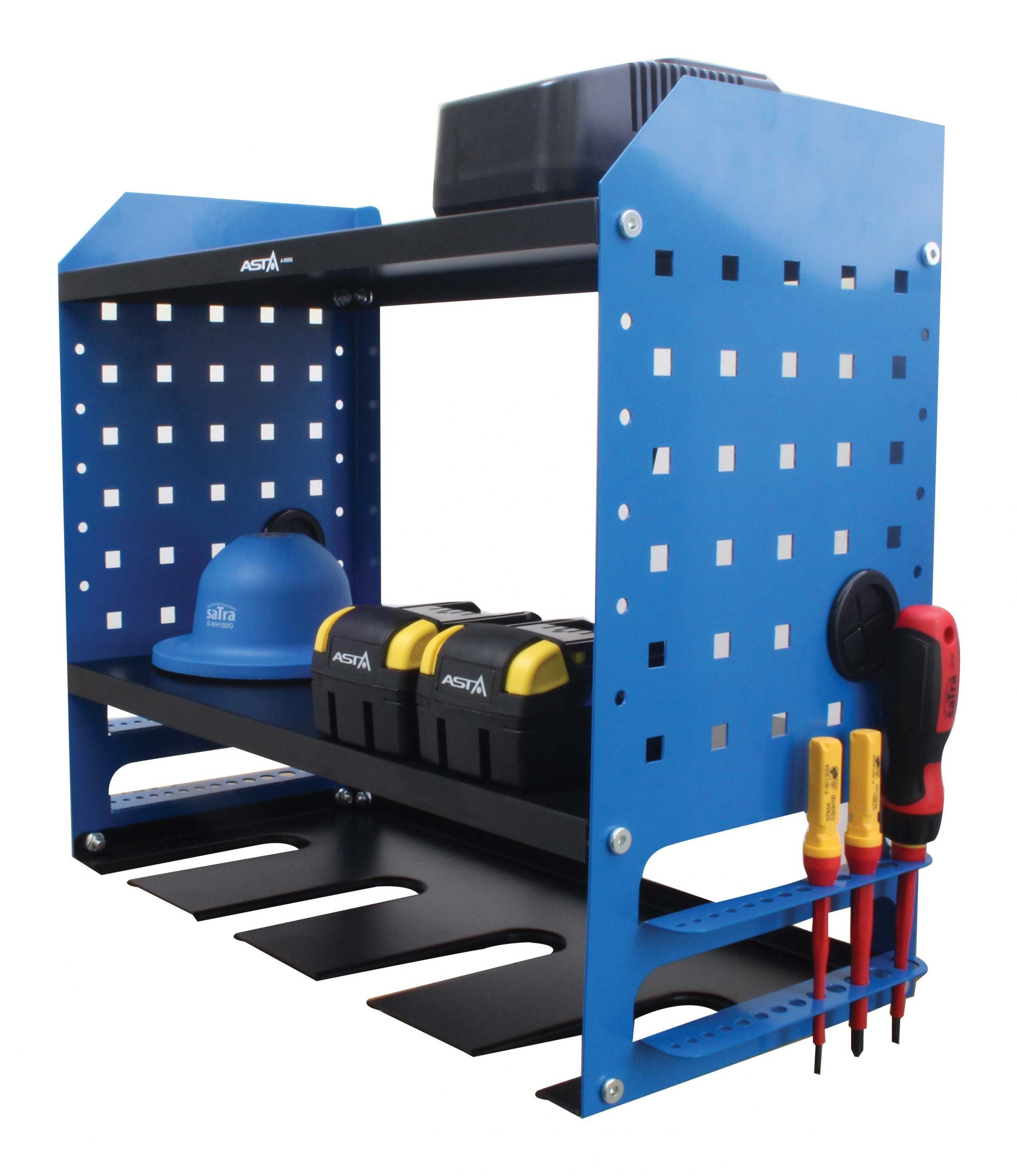 Organizzatore per attrezzi da parete, supporto per trapano a percussione, scaffale portautensili, organizer pesante per garage e officina con supporto laterale per cacciavite per garage, 46 x 41 x 22 cm - Satra