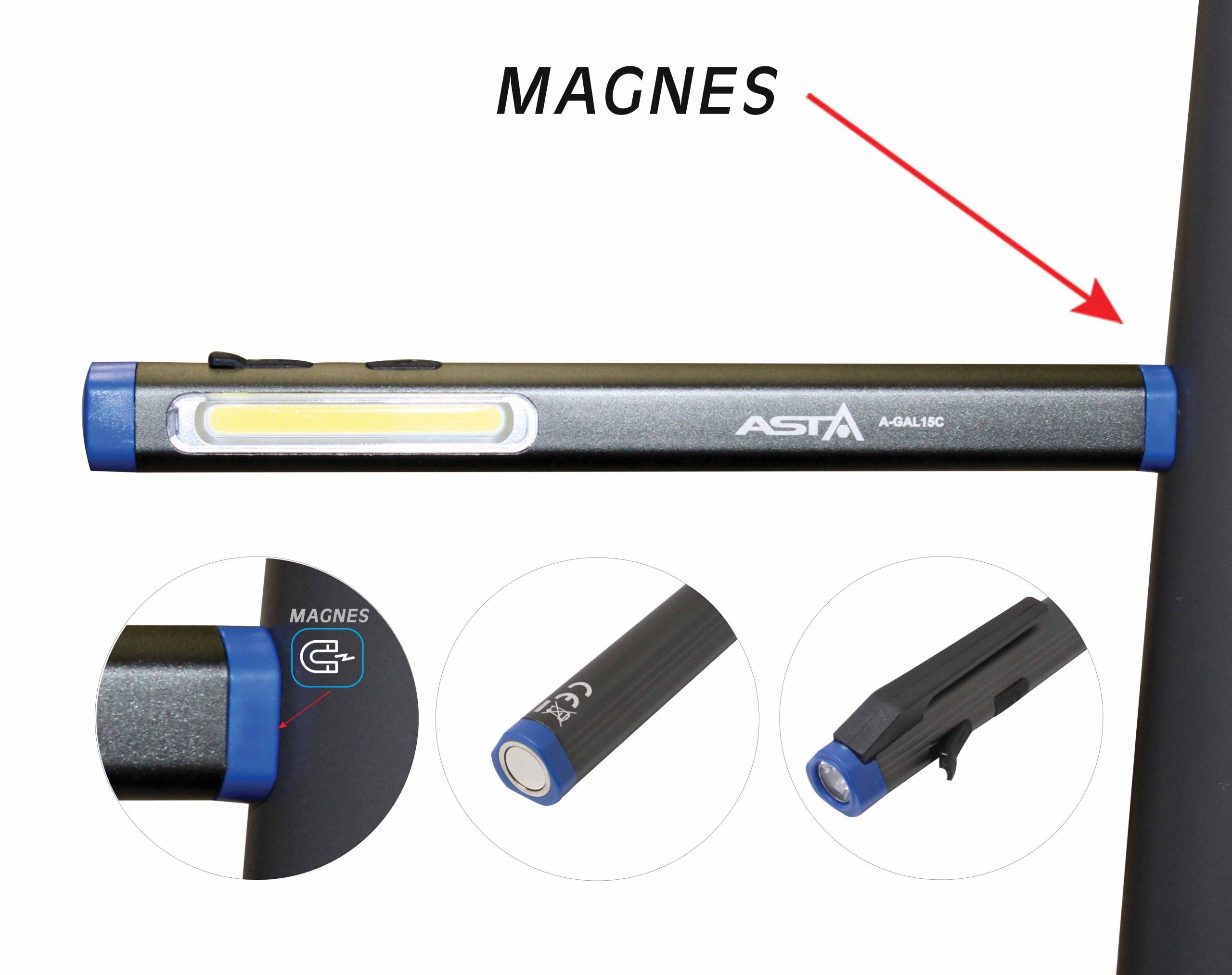 Torcia a penna LED COB, penlight piccola e compatta lampada da officina con potenza luminosa, dimmerabile, con magnete per il fissaggio