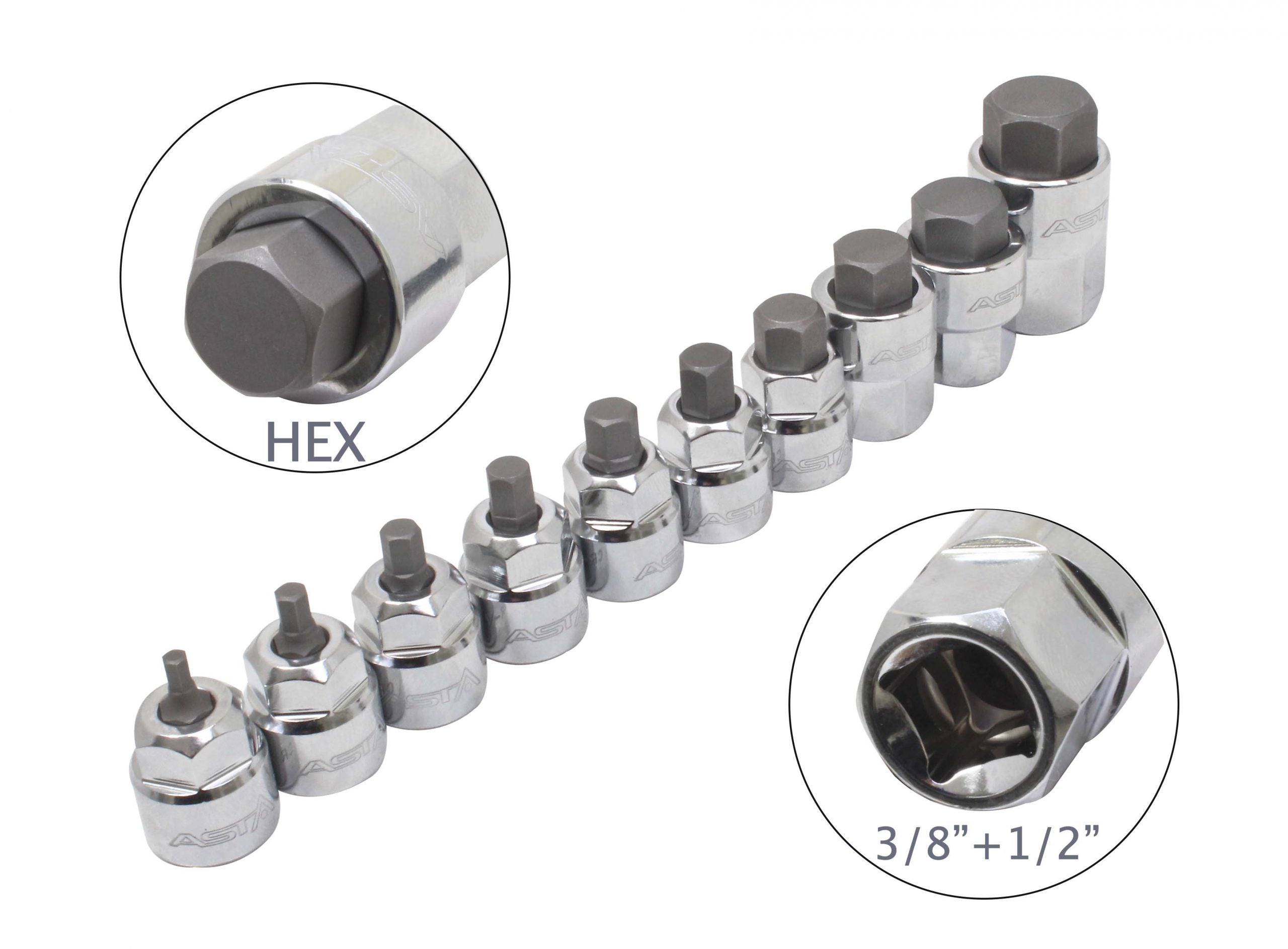 Set chiavi a bussola esagonali, inserti per chiave a bussole con punta, H3–H14 3/8–1/2 10 pezzi