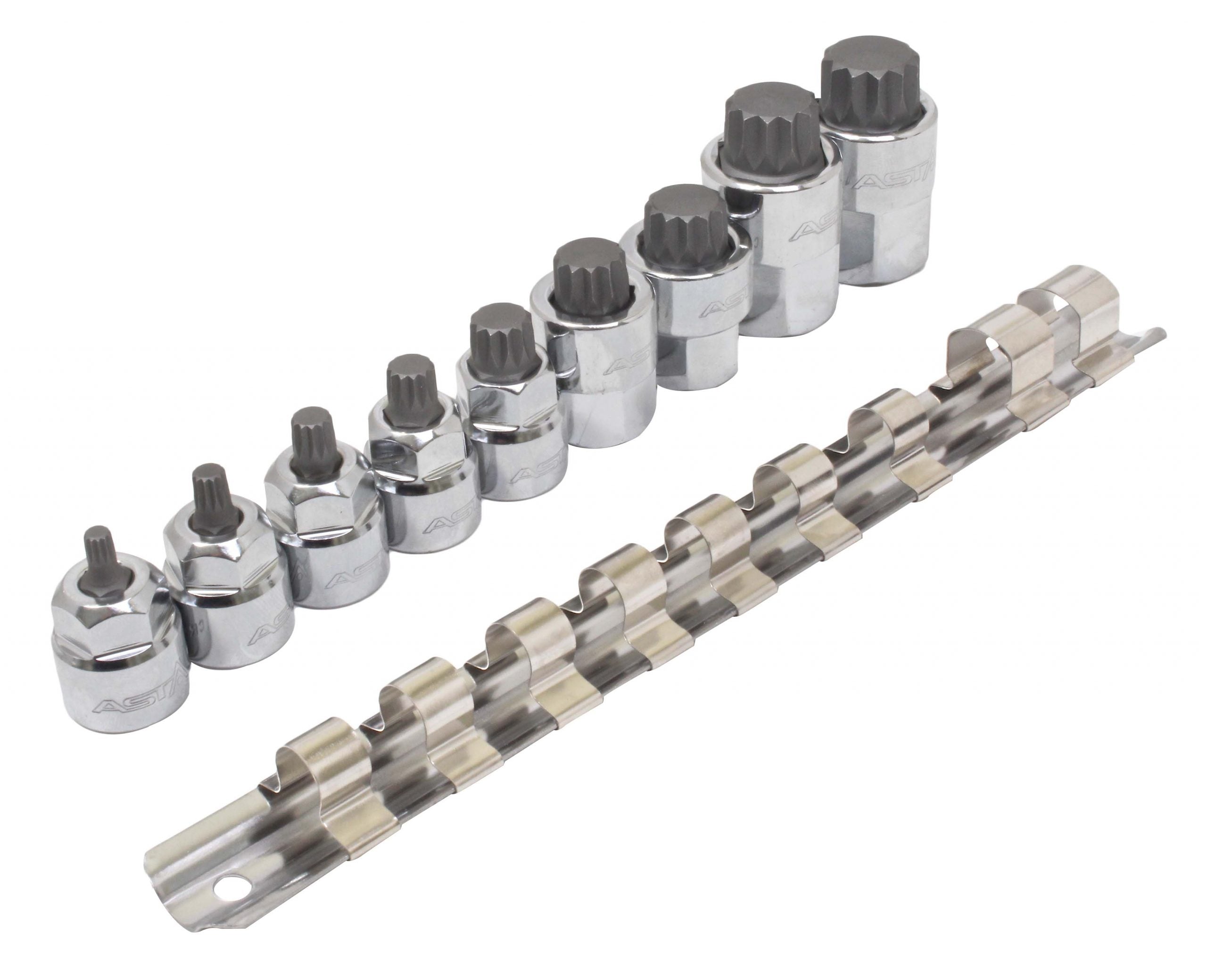 Set chiavi a bussola XZN Torx M4 - M18, filettatura multidente, 9 pezzi, 1/2" 3/8"