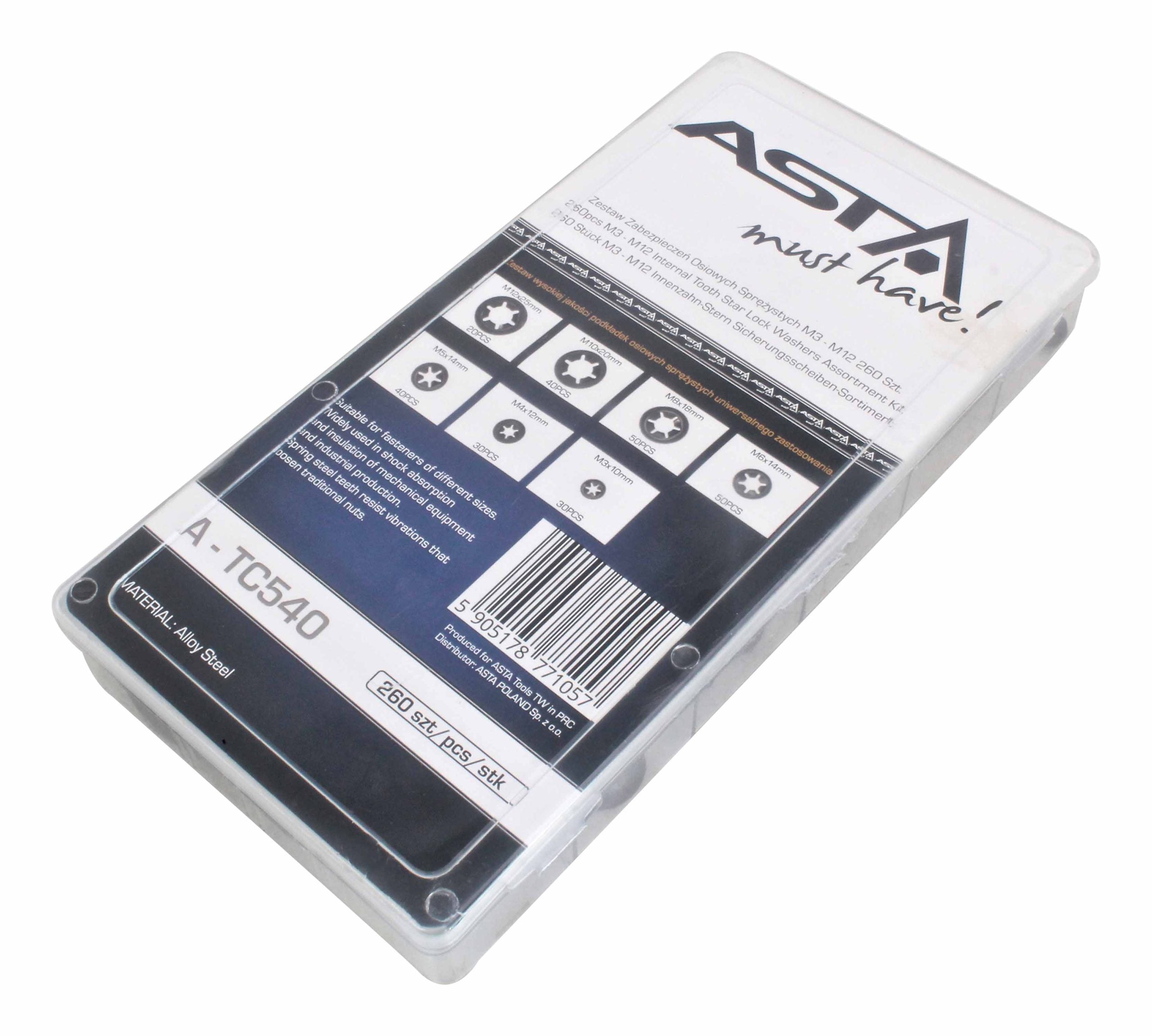 Set di rondelle di bloccaggio, rondelle di serraggio con denti interni, anelli di sicurezza con fermo rapido, kit assortito - M3-M12 260 pezzi