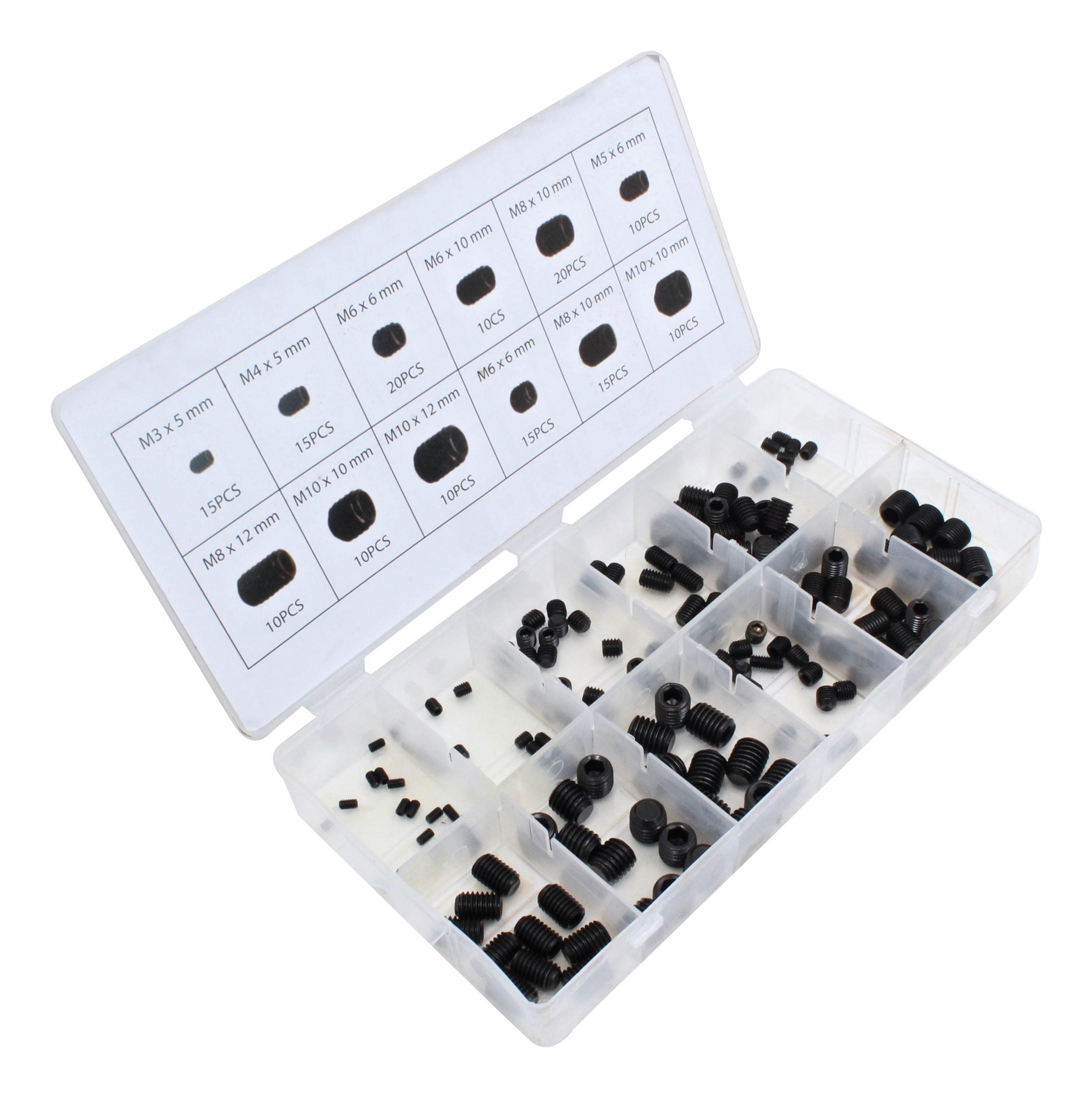 Set di grani con esagono incassato, viti senza testa kit, M3/M4/M5/M6/M8/M10 vite grani filettati, viti a esagono esagonali incassato maniglie porte, rubinetto, con brugola esagonale fissaggio kit, 160 pezzi