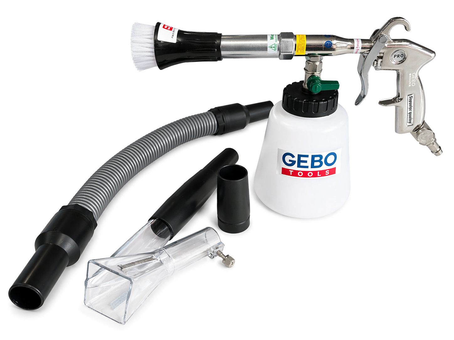 Pistola per lavaggio a secco con pistola ad aria compressa Tornador, pistola a soffiaggio a secco - pistola ad aria compressa - pistola per pulizia, con con adattatore vacuum, Gebo Tools
