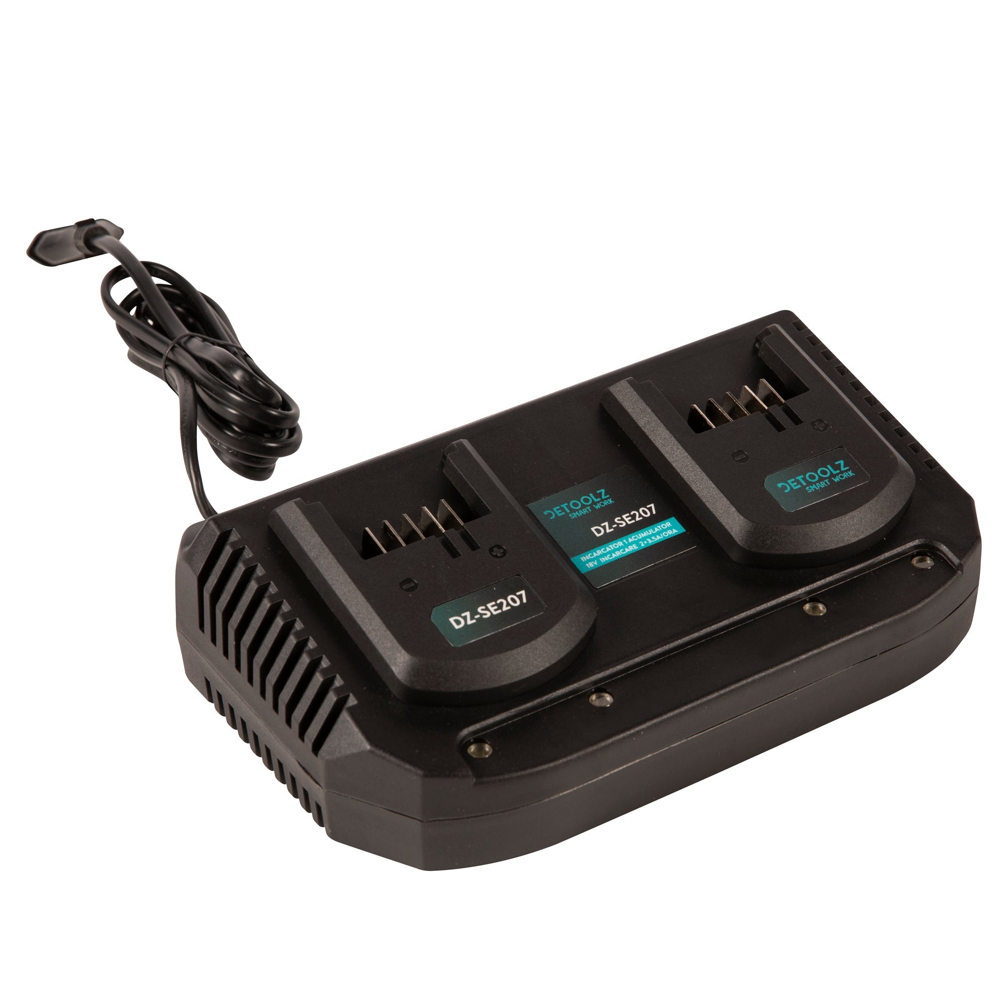 Caricabatterie doppio dual per 2 batterie allo stesso tempo Li-Ion 18 V 3,5 A Detoolz