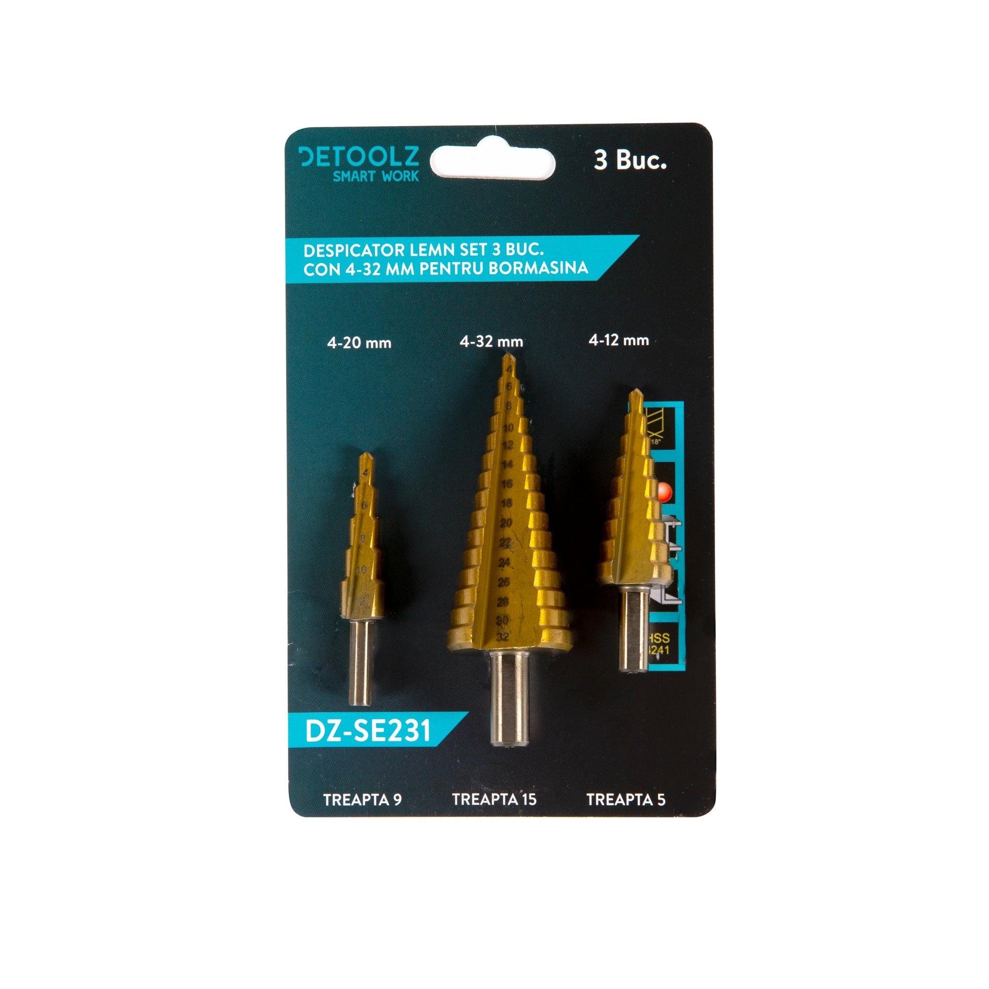 Punte coniche, fresa conica trapano a gradini,3 punte in titanio con gambo ad alta velocità, diametro 4-12, 4-20, 4-32 mm Detoolz