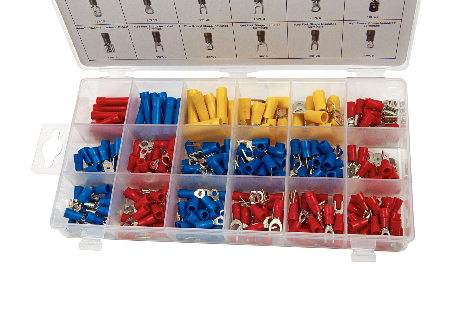 (rosso, giallo, blu, 270 pezzi)-set connettori per cavi a crimpare, assortimento di capicorda, 18 misure, terminali crimpare isolati forcella, morsetti per cavi elettrici, attrezzi per connettori proiettile, Hbm Machines Olanda