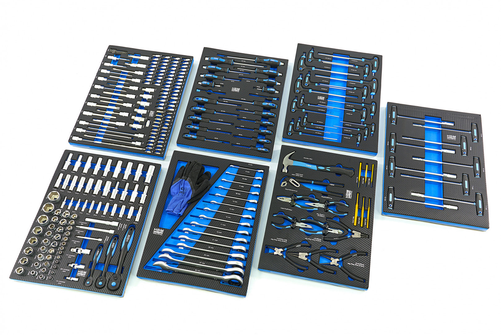 Carrello completo di attrezzi set 262 pezzi con 7 cassetti 7 scomparti e ruote da officina Carbon premium Olanda