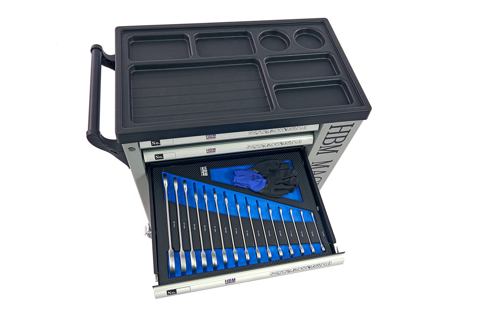 Carrello completo di attrezzi set 262 pezzi con 7 cassetti 7 scomparti e ruote da officina Carbon premium Olanda