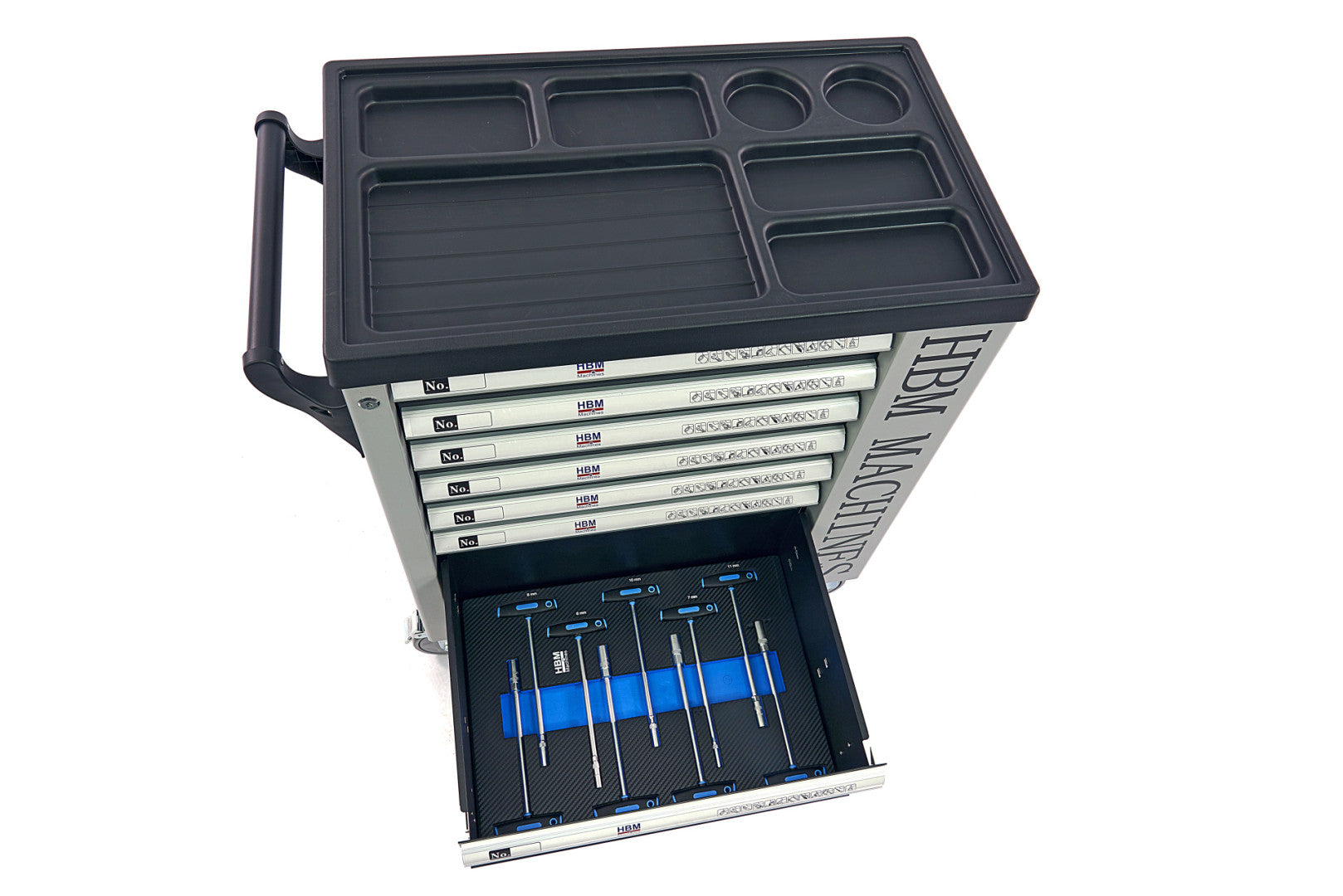 Carrello completo di attrezzi set 262 pezzi con 7 cassetti 7 scomparti e ruote da officina Carbon premium Olanda