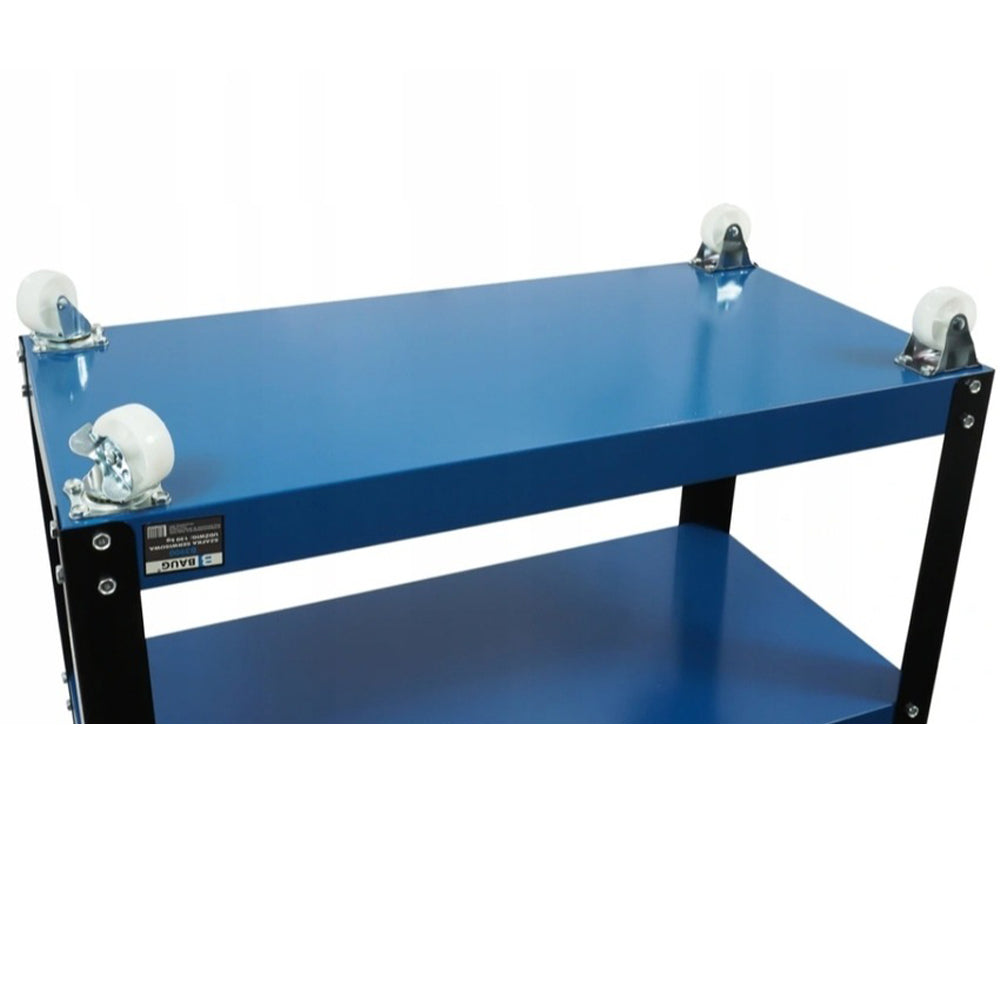 Carrello metallico da officina con 3 ripiani, carrello mobile portautensili con ruote girevoli, pannelli laterali forati e supporto cacciaviti, per garage e fai da te Hbm