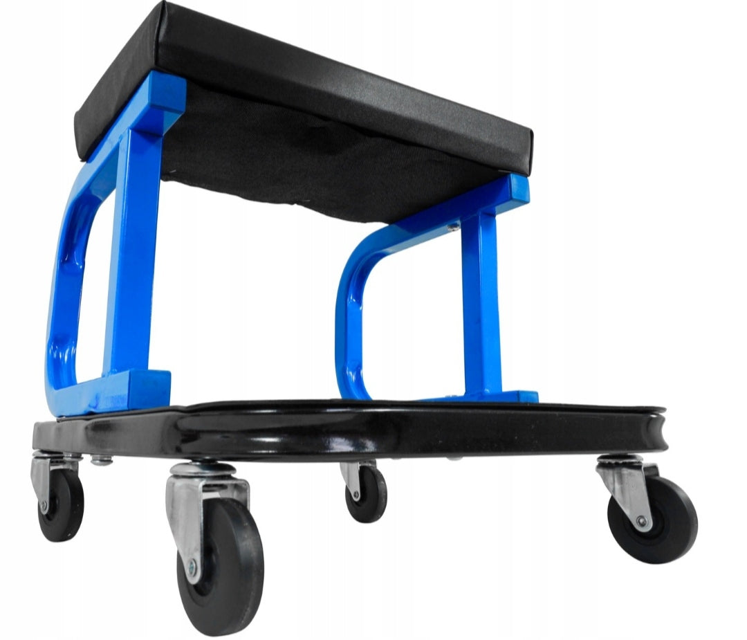 Sgabello per officina con ruote, sgabello di montaggio, carrello meccanico con ripiano porta-attrezzi a 3 scomparti, sgabello da officina su ruote, sgabello meccanico garage, Baug