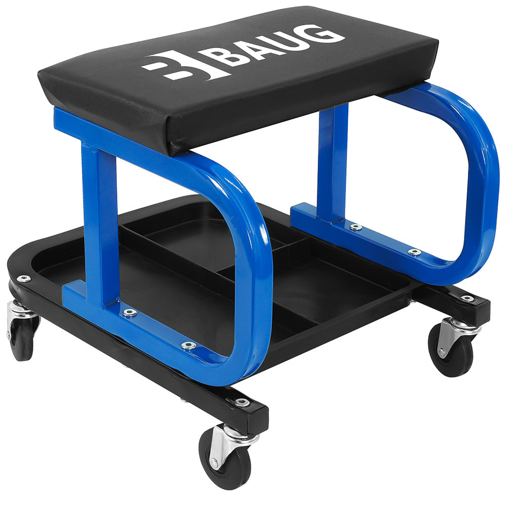 Sgabello per officina con ruote, sgabello di montaggio, carrello meccanico con ripiano porta-attrezzi a 3 scomparti, sgabello da officina su ruote, sgabello meccanico garage, Baug