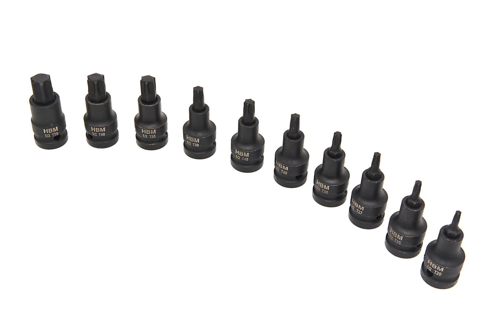 Set di chiavi a bussola Torx impact 1/2 T20-T70, 10 pezzi Hbm