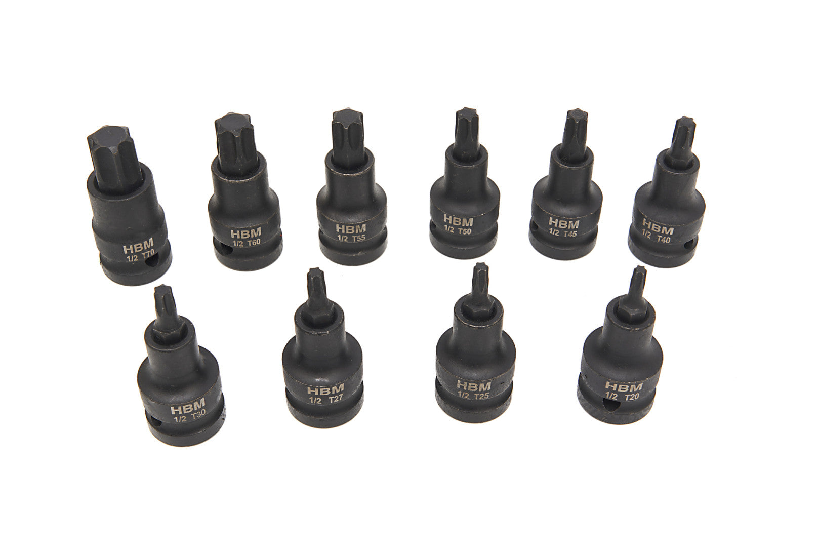 Set di chiavi a bussola Torx impact 1/2 T20-T70, 10 pezzi Hbm