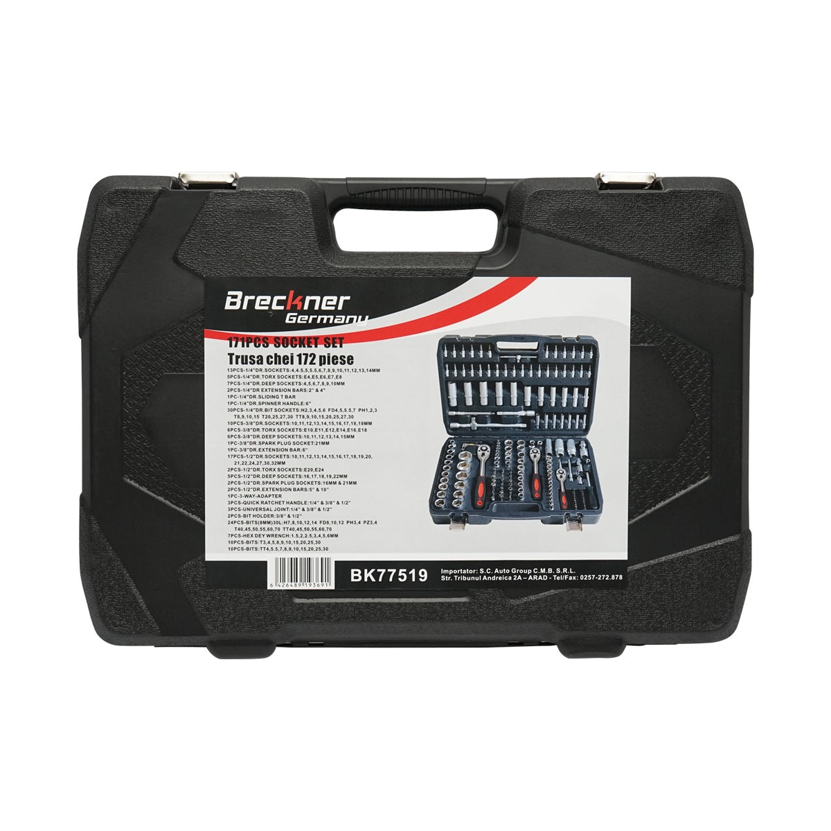 Valigetta utensili professionale 172 pezzi, serie di chiavi a bussola, torx cricchetti, prolunghe, kit attrezzi per auto, officina fai-da-te