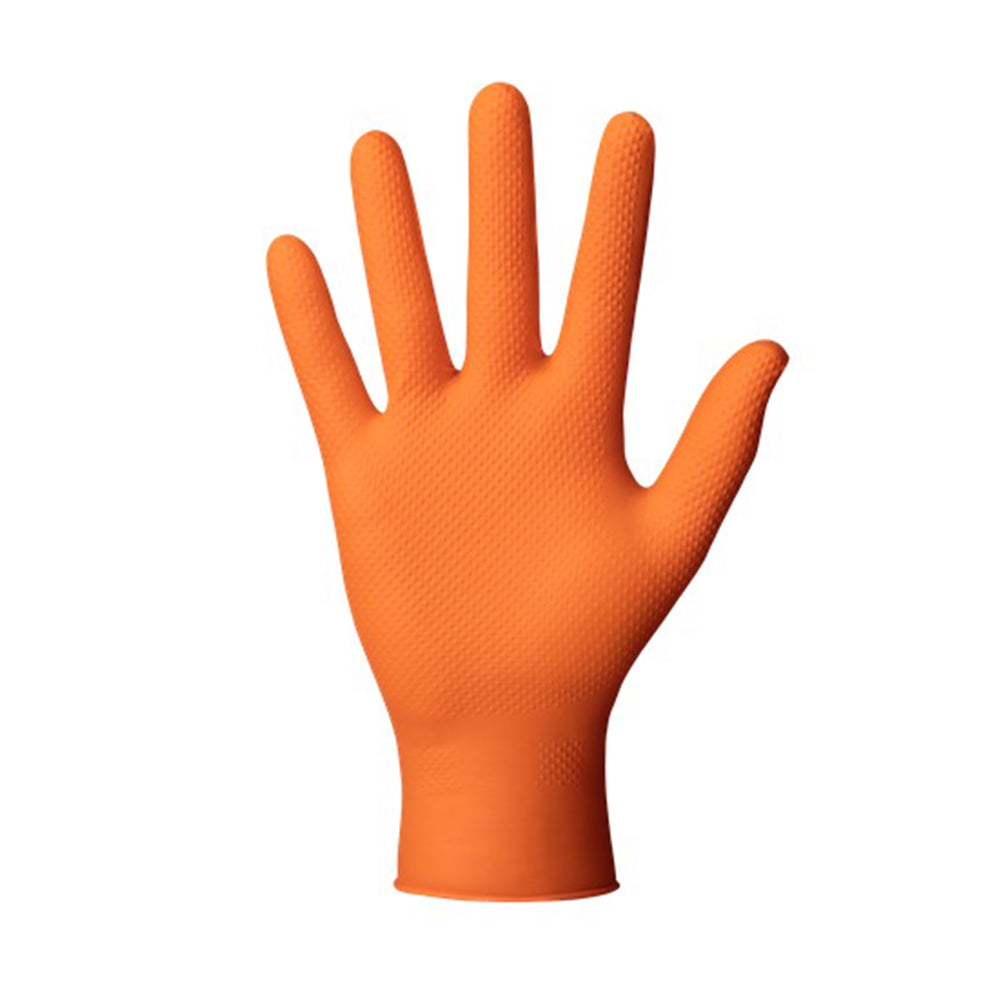 Guanti monouso in nitrile, extra resistenti, no polvere, no lattice, per meccanici, tatuatori, ristorazione, guanti da lavoro professionali, premium Mercator GoGrip arancioni taglia L 50 pezzi