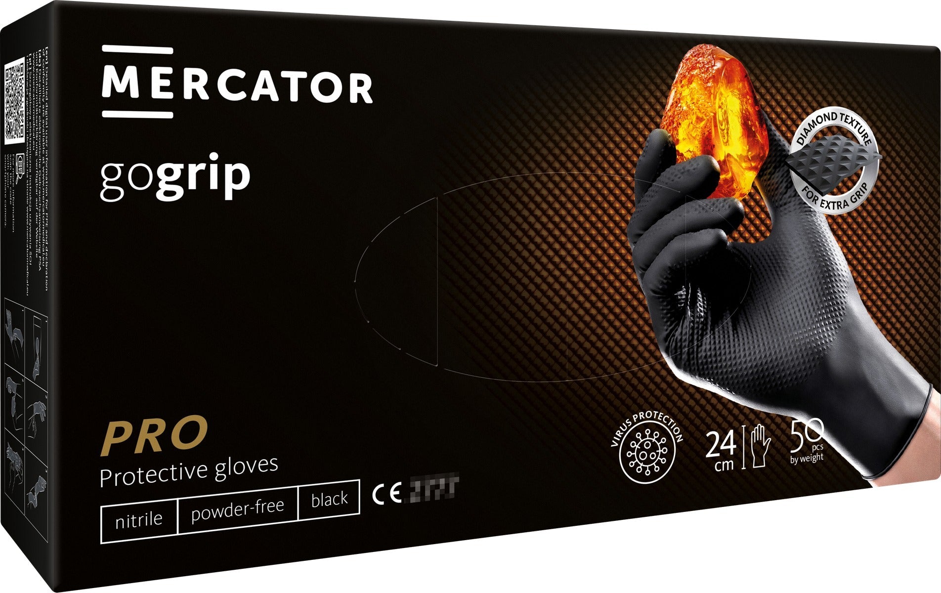 Guanti monouso in nitrile, extra resistenti, no polvere, no lattice, per meccanici, tatuatori, ristorazione, guanti da lavoro professionali, premium Mercator GoGrip neri taglia M 50 pezzi