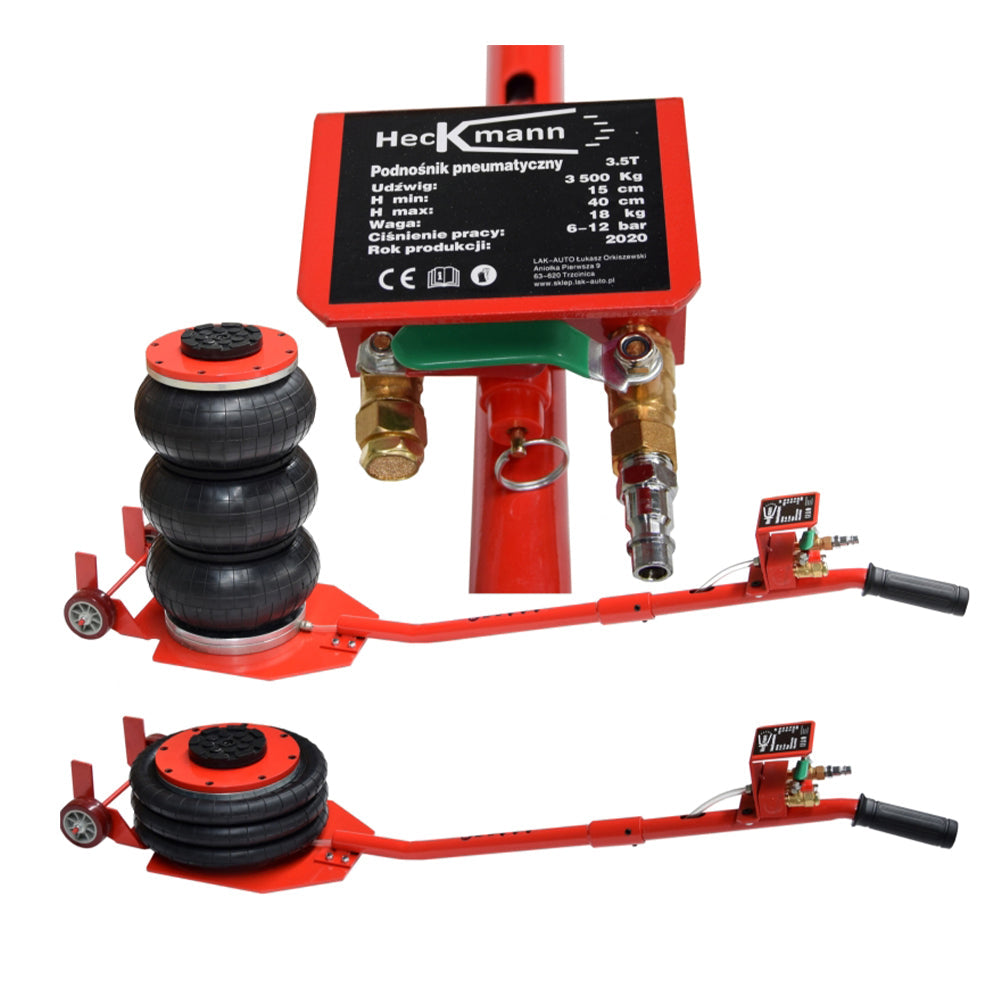 Cric ad aria compressa, 3,5 tonnellate/3500 kg, cric airbag, cric pneumatico da sollevamento pneumatico con maniglia per auto, garage, sollevamento 15-40 cm