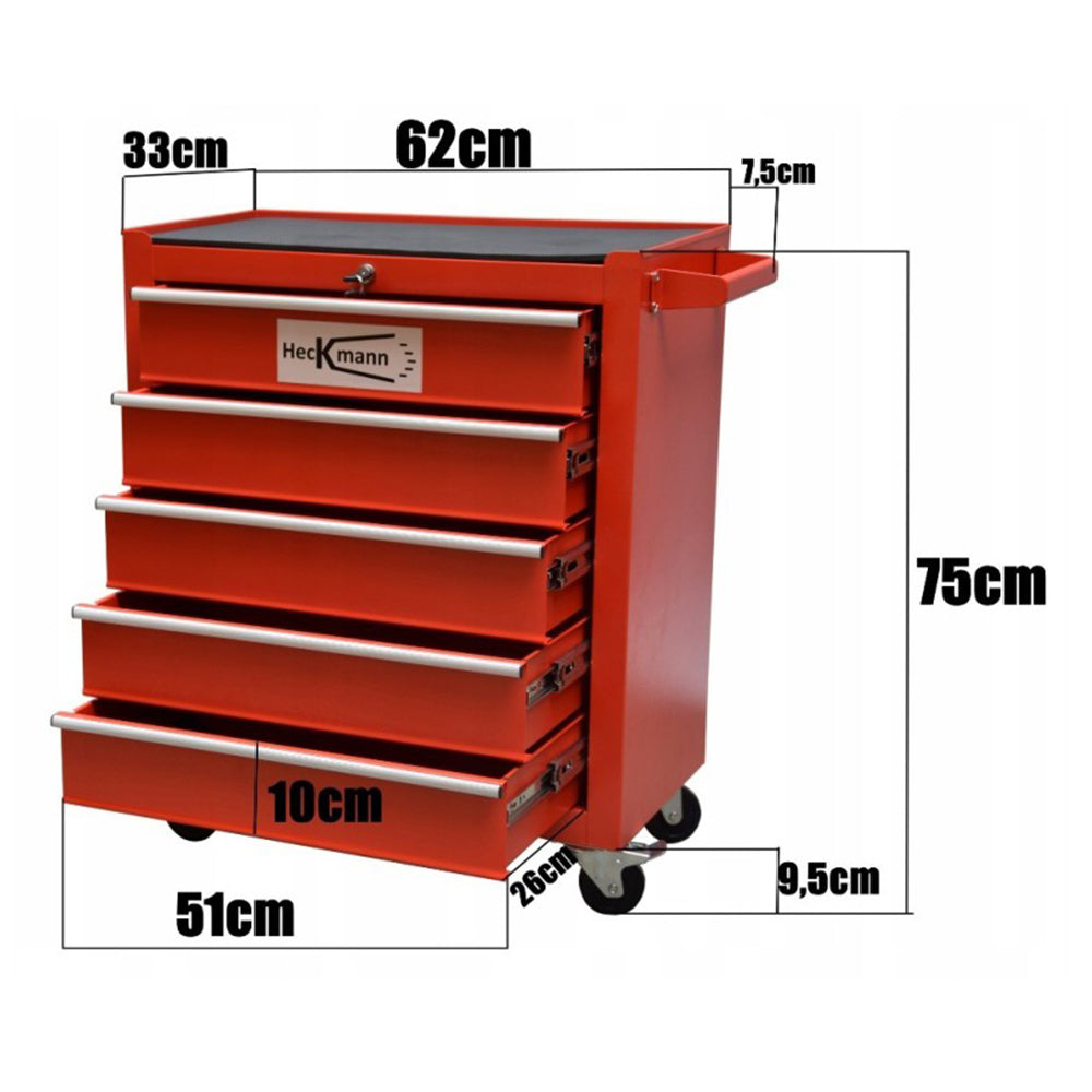 Carrello-armadietto metallico portautensili porta attrezzi multifunzione con 5 cassetti e ruote mobile 75 × 62 × 33 cm organizzatore per officina garage