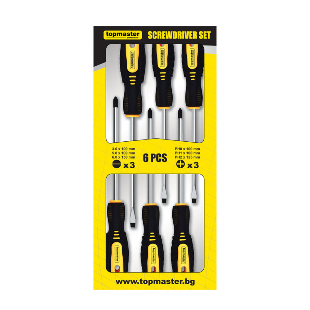 Set di 6 cacciaviti professionali - con comoda impugnatura, in acciaio Cr-V, Topmaster