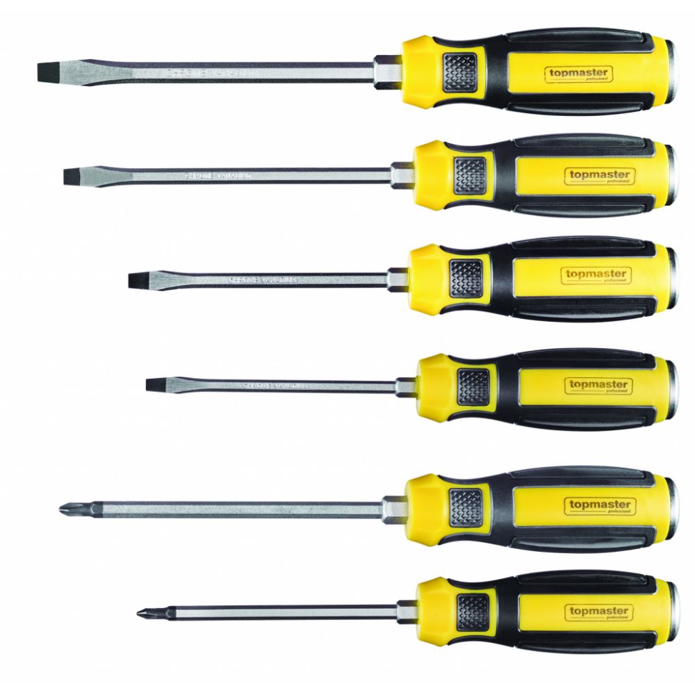 Set di 6 cacciaviti professionali - con comoda impugnatura, in acciaio Cr-V, Topmaster