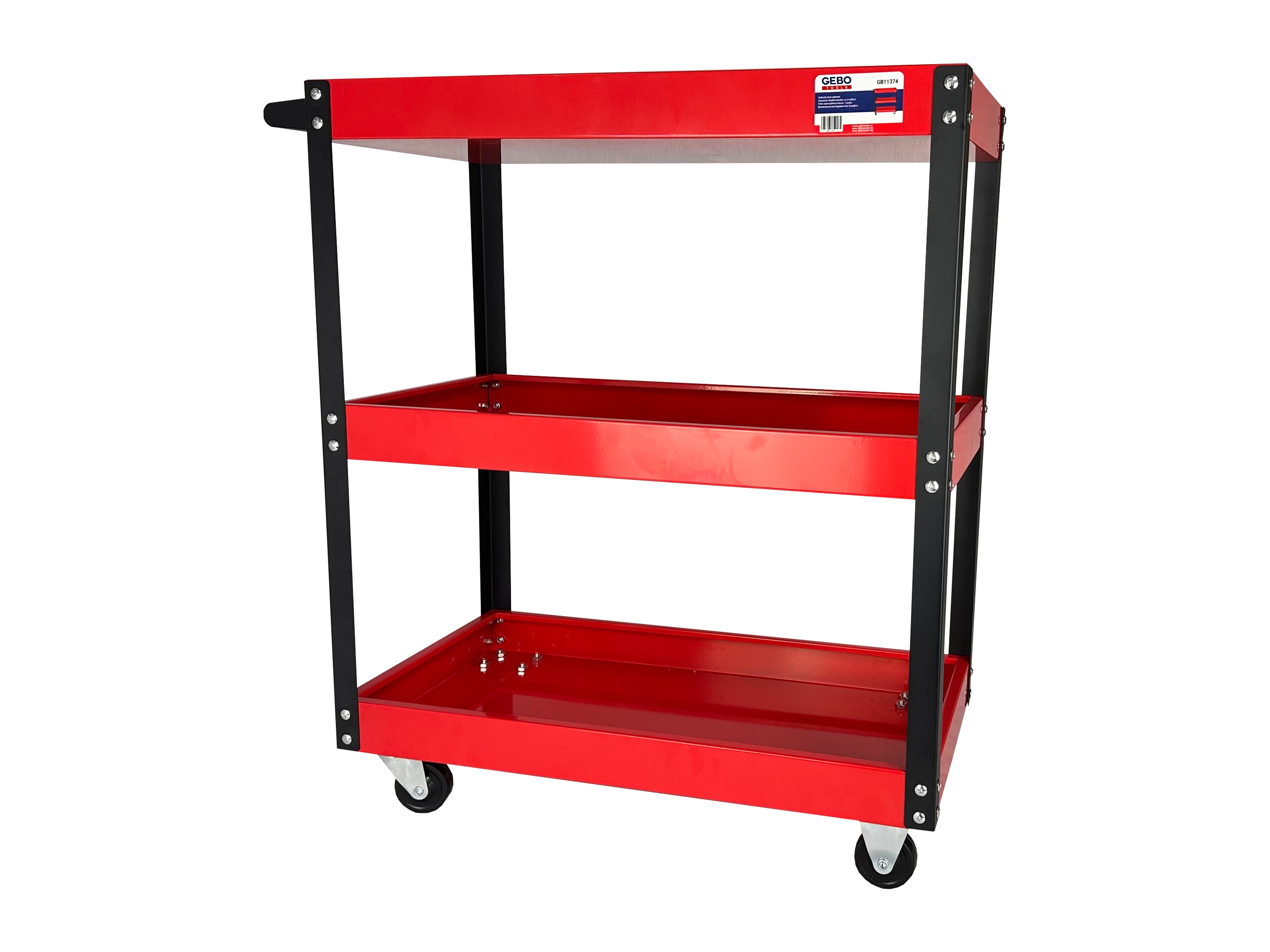 Carrello da officina con 3 ripiani, portautensili in acciaio inox, carrello mobile con ruote girevoli per officina, garage e fai da te Gebo Tools